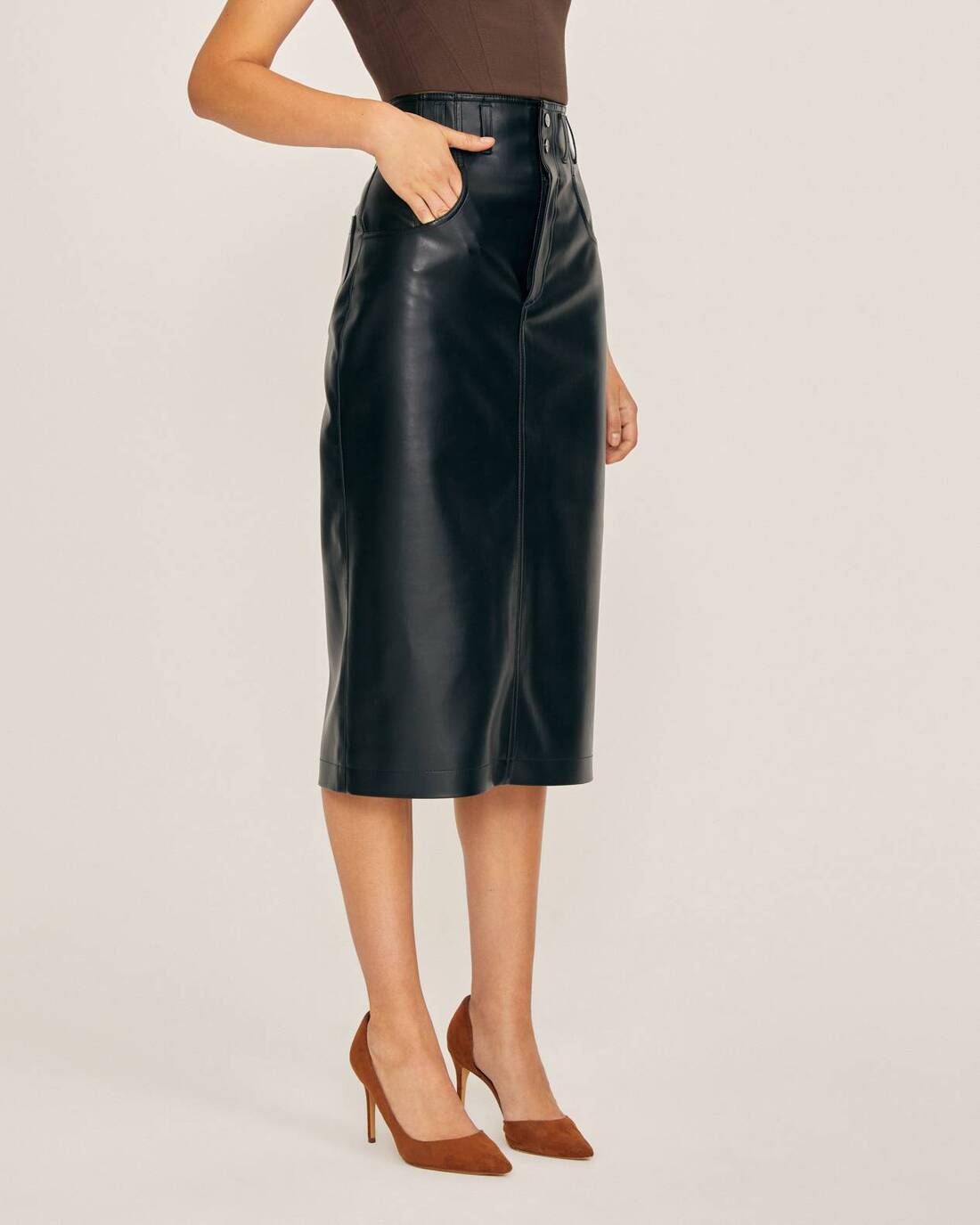 Midi Pencil Skirt From Eco Leather 