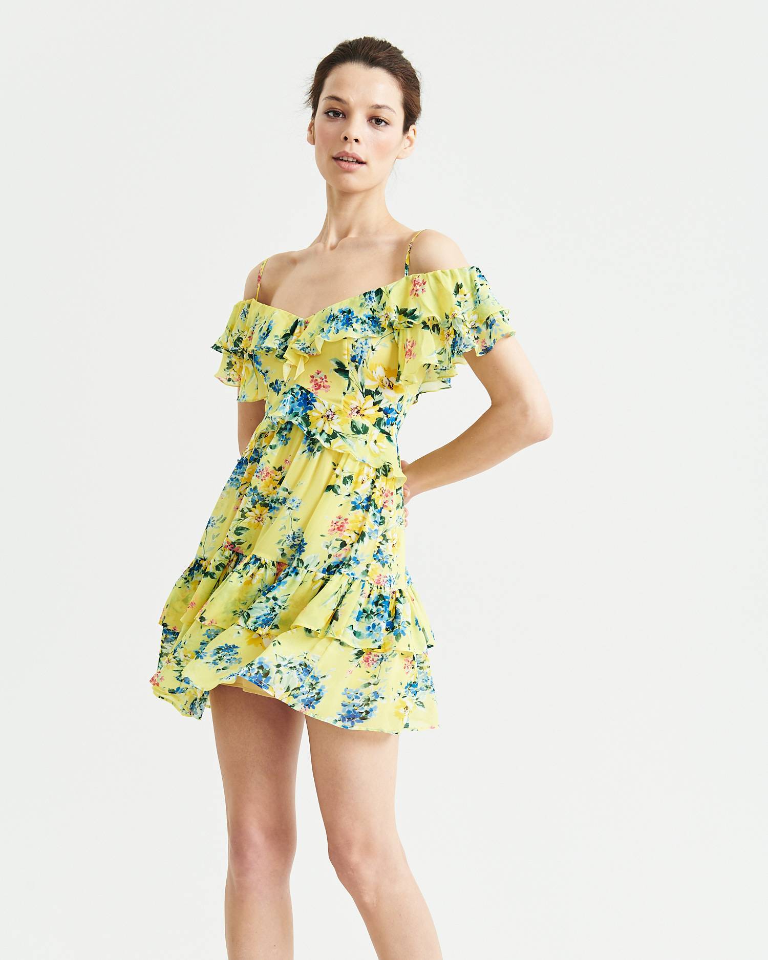 ruched mini dress floral