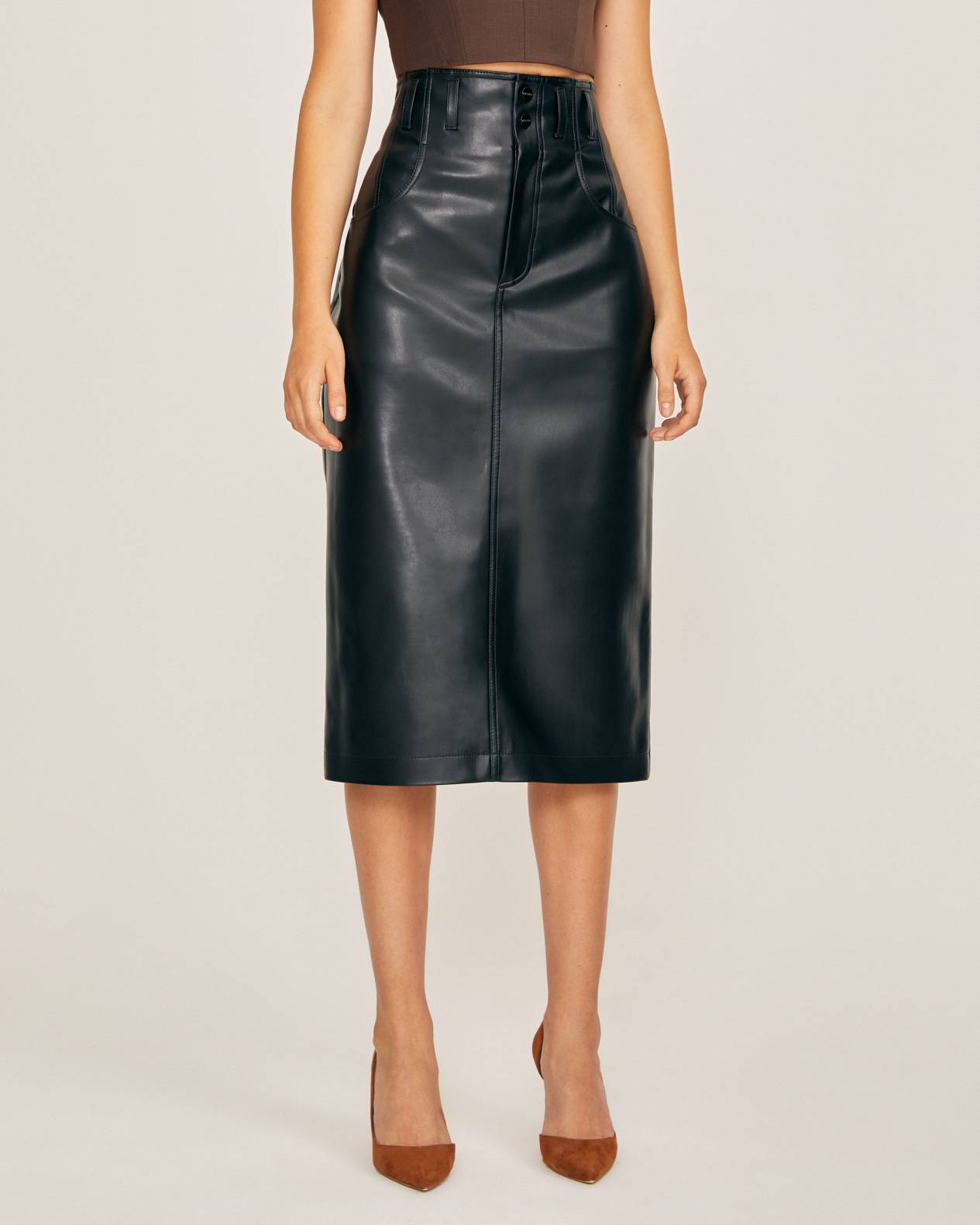 Midi pencil skirt from eco leather