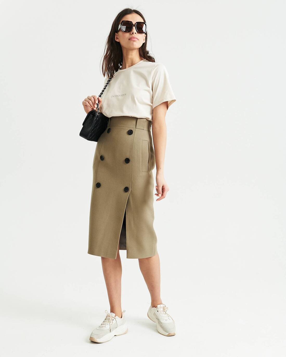 Buttoned midi pencil skirt