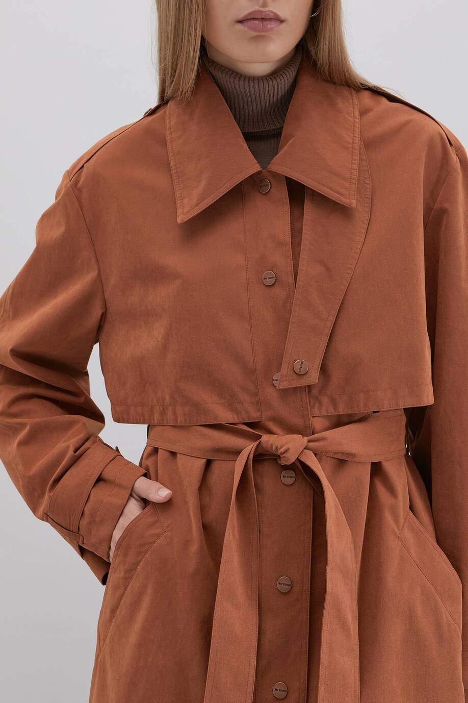 Trench coat made of raincoat fabric