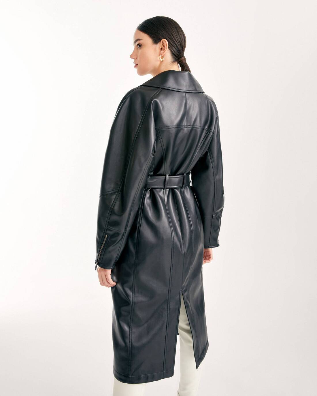 Eco-leather oversized trenchcoat