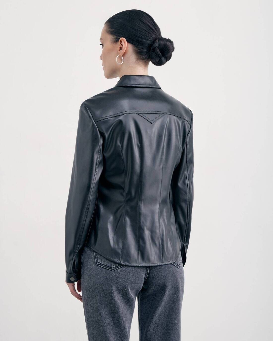 Eco leather shirt jacket 