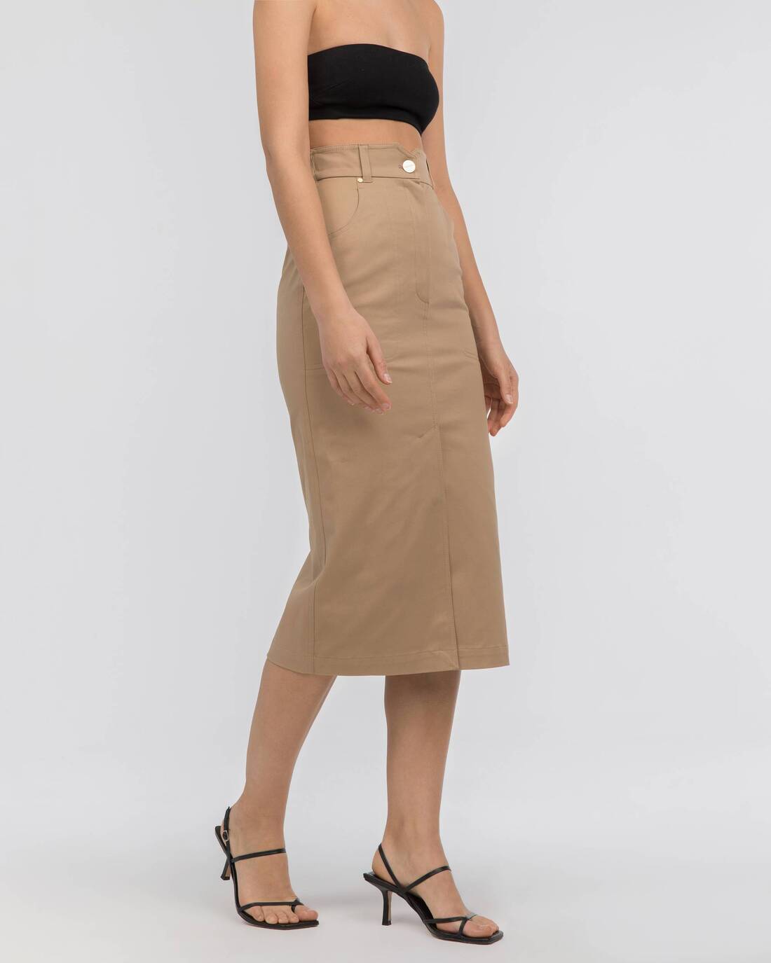 Twill midi skirt with relief detailing