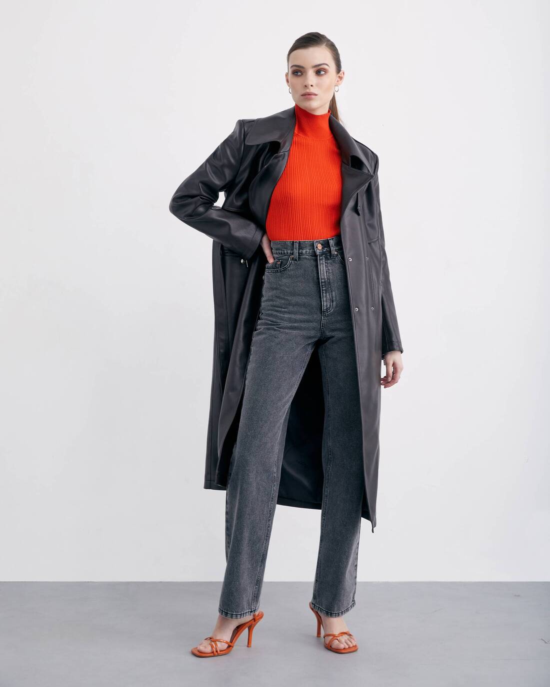 Structural eco-leather trenchcoat