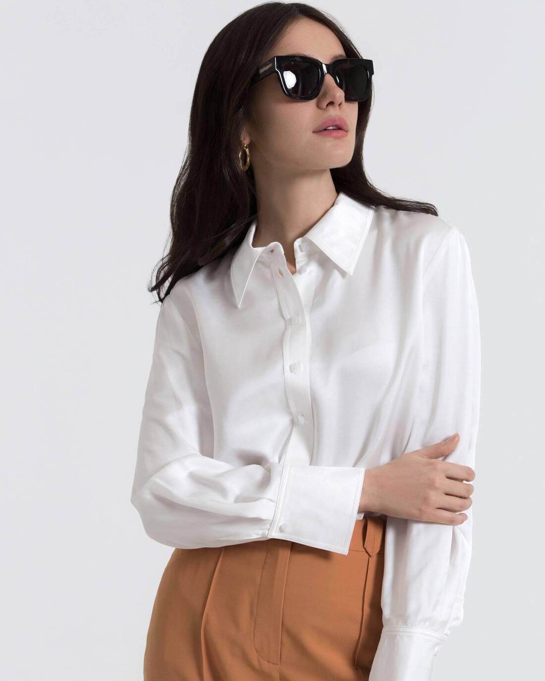 Classic satin blouse with a turn-down collar