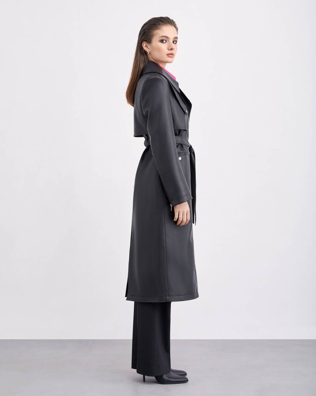 Structural eco-leather trenchcoat