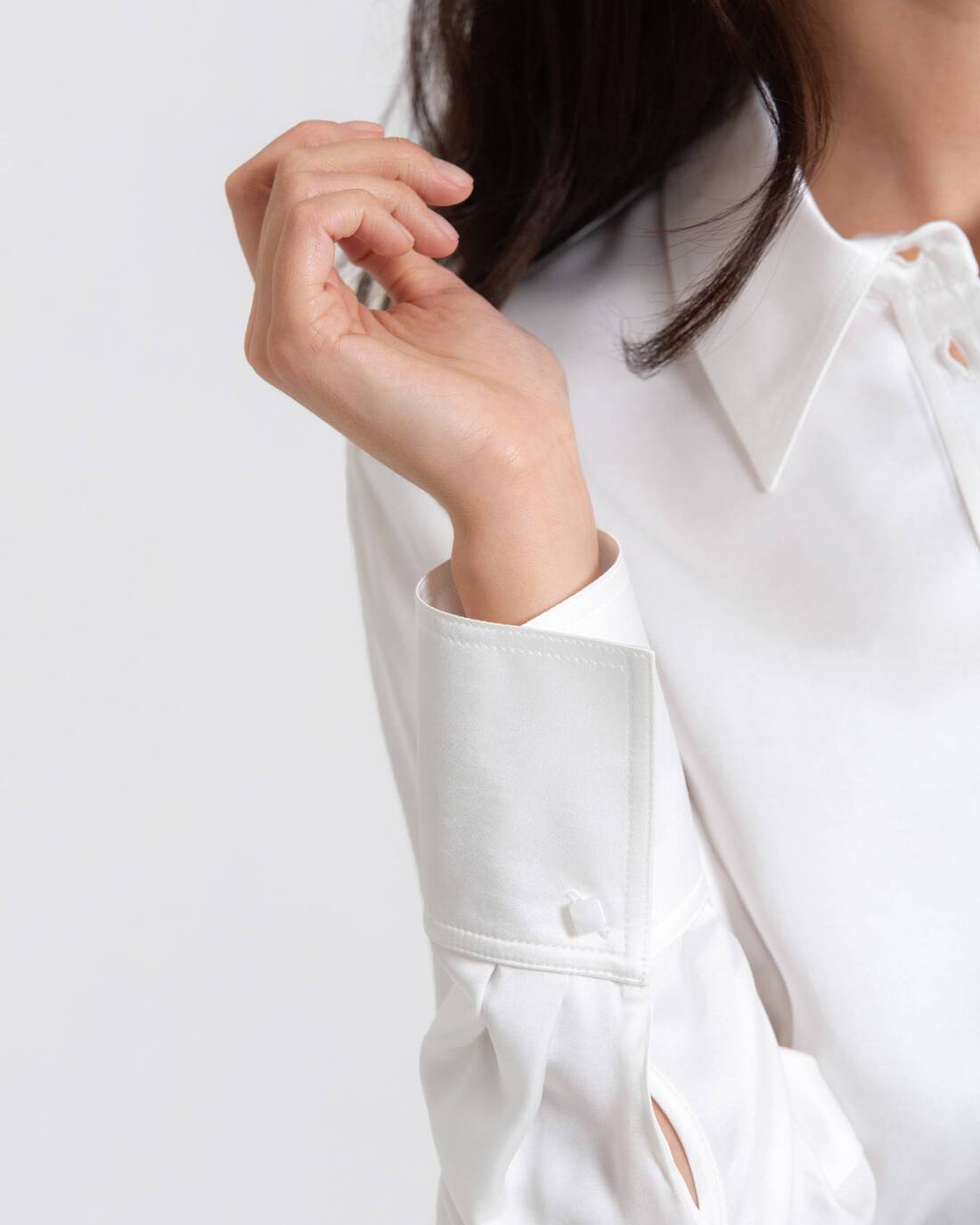 Classic satin blouse with a turn-down collar
