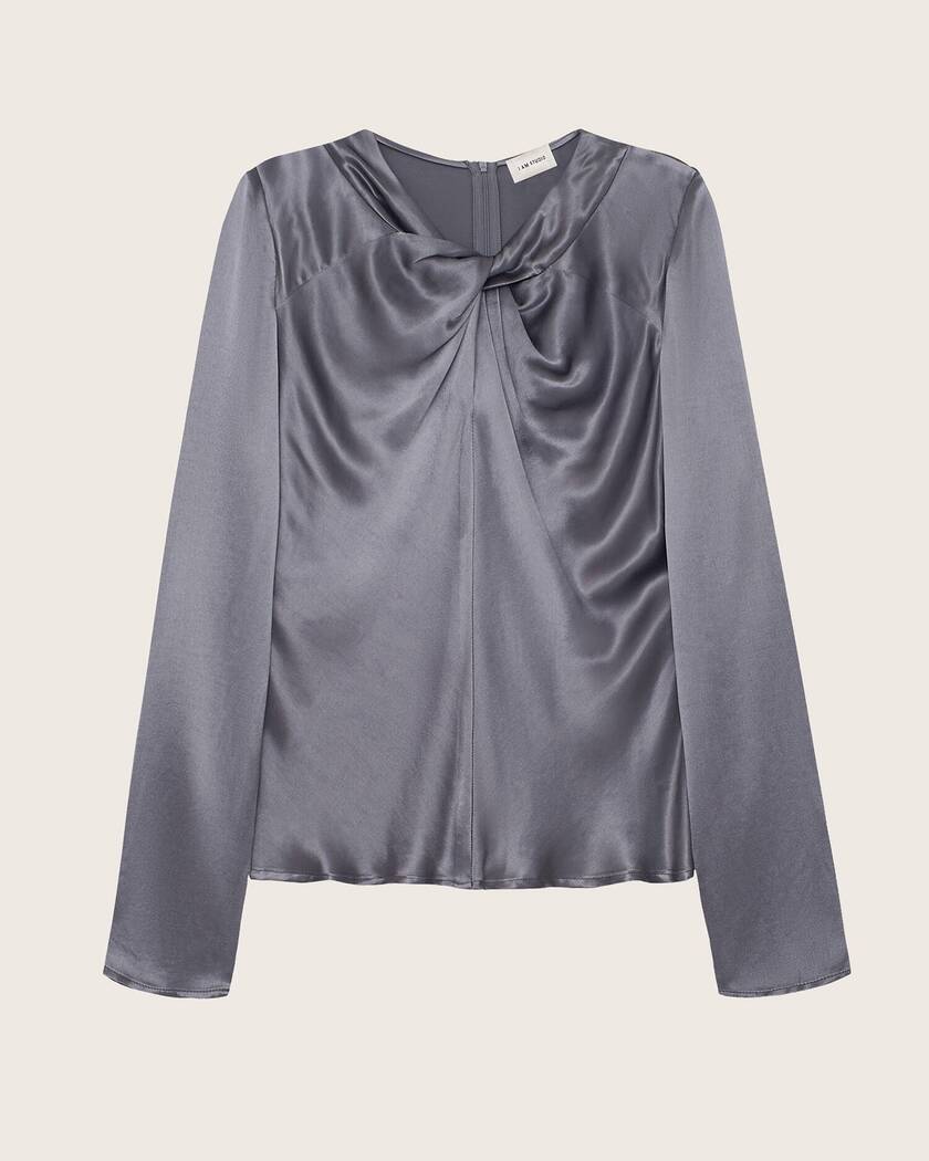 картинка Атласная блузка с декоративным узлом магазин Одежда+ являющийся официальным дистрибьютором в России 
