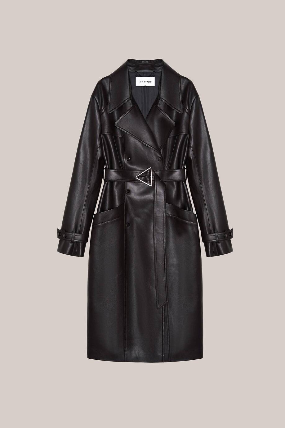 Textured double-breasted faux leather trench coat 