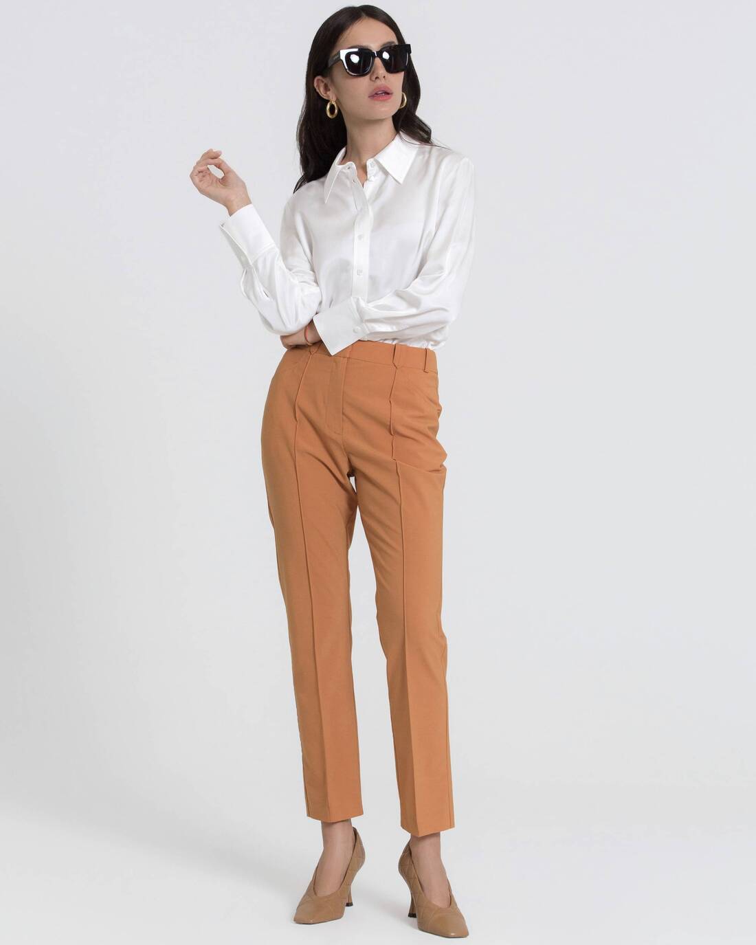 Classic satin blouse with a turn-down collar