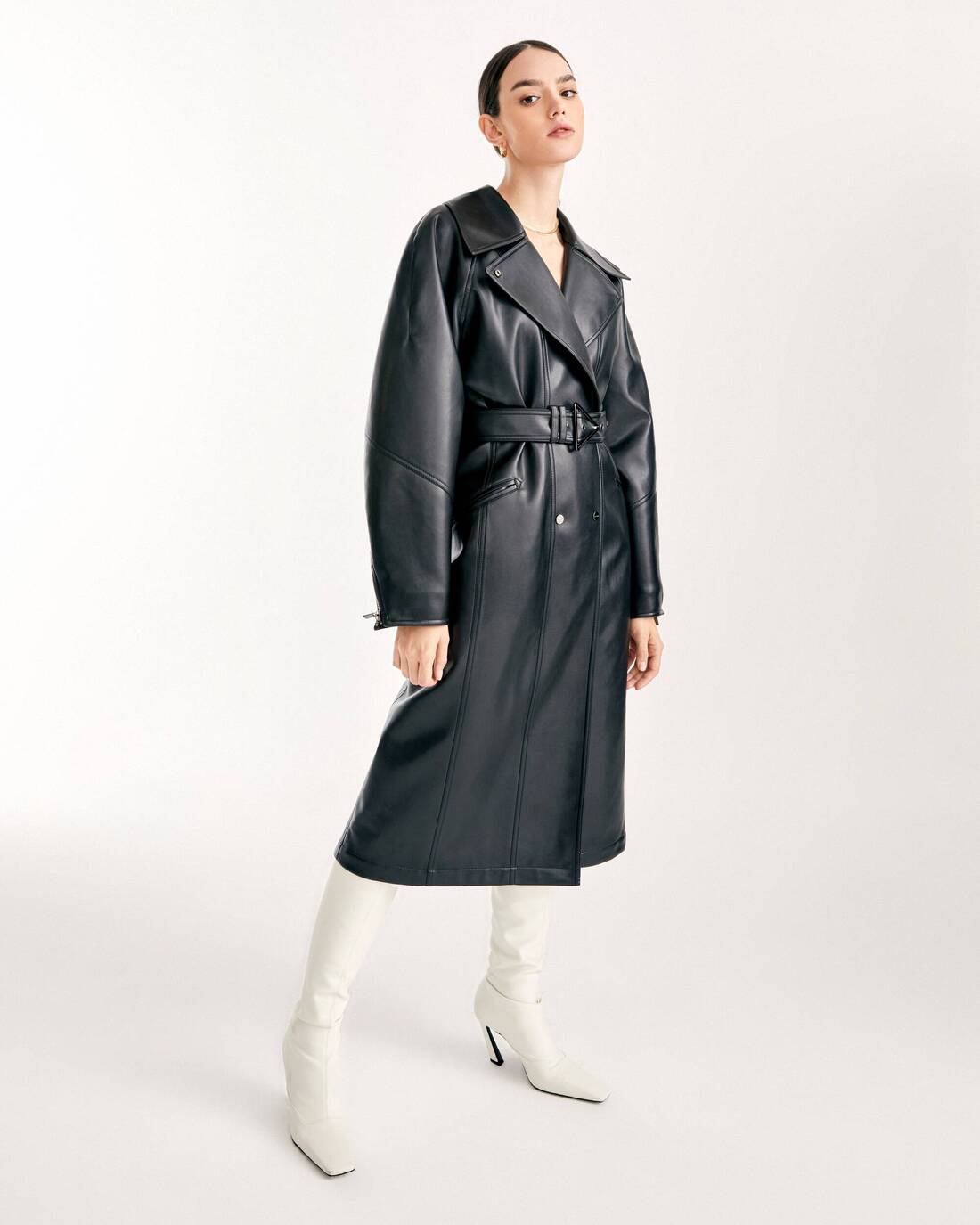 Eco-leather oversized trenchcoat