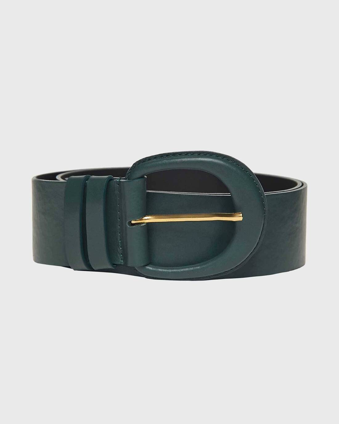 Round buckled leather belt