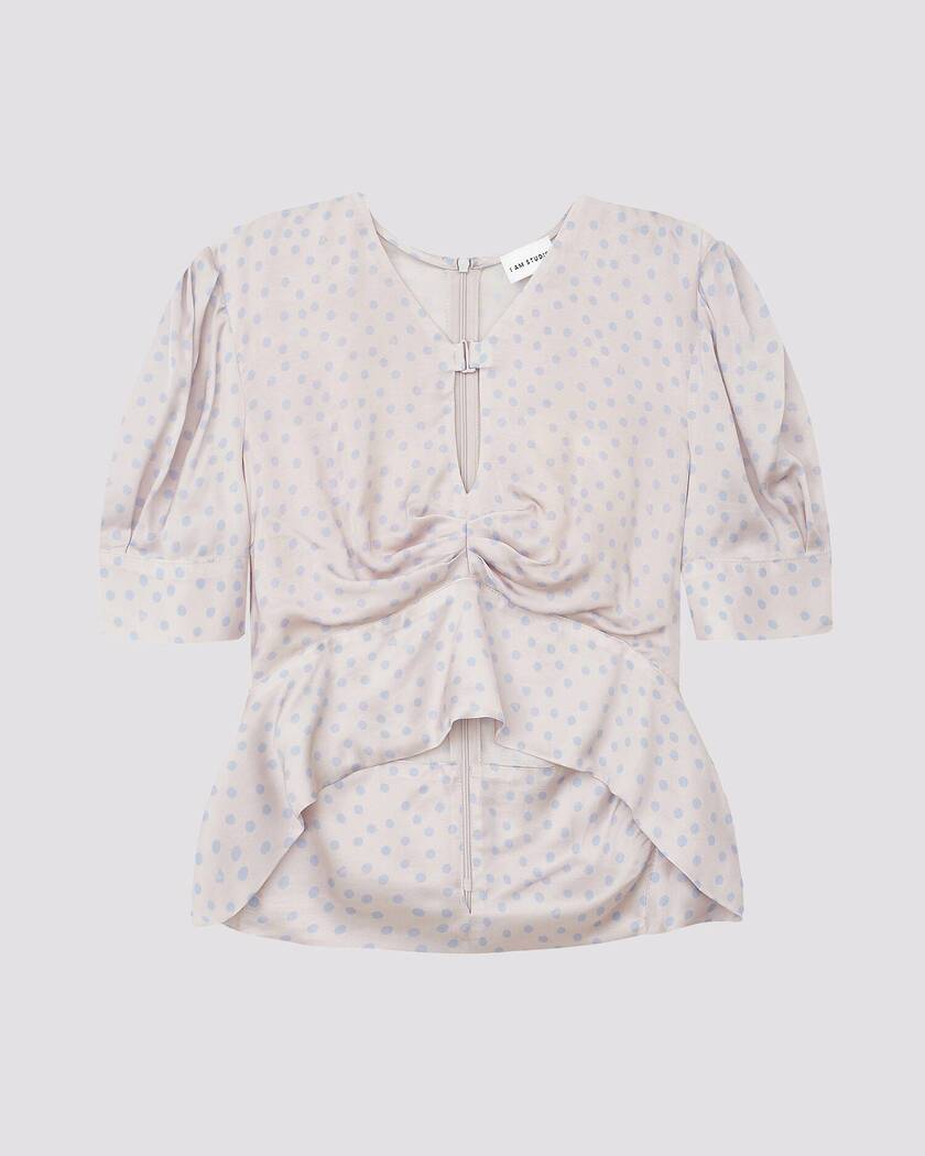 картинка Атласная блуза в горошек магазин Одежда+ являющийся официальным дистрибьютором в России 