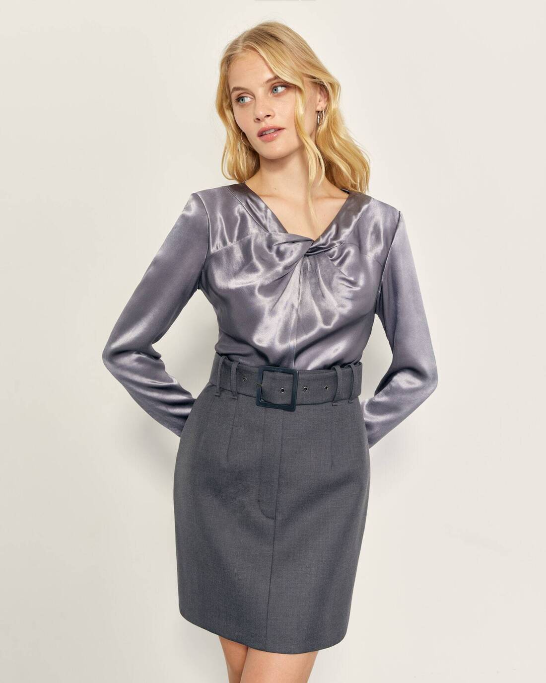 Satin blouse with a decorative knot 