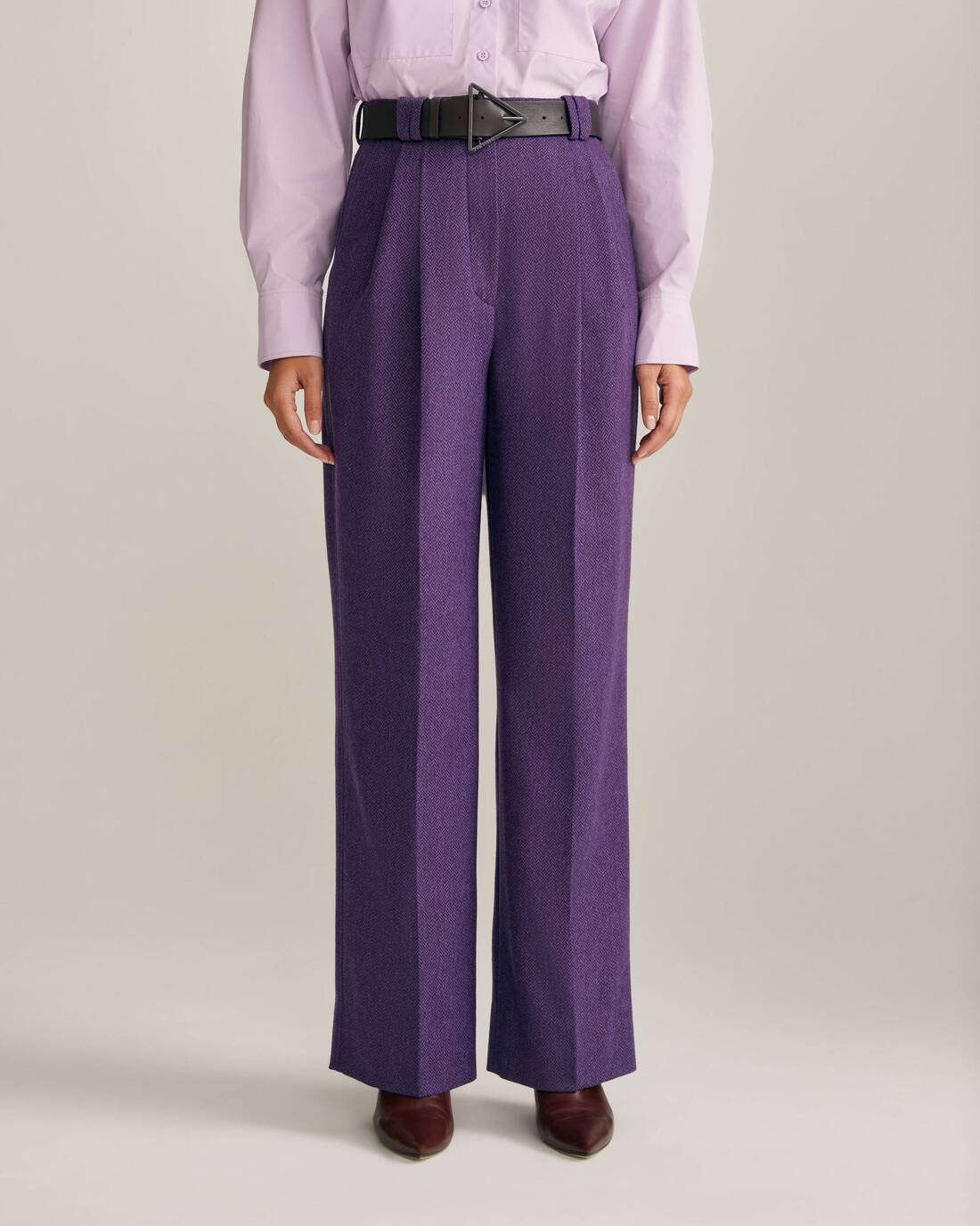 Tweed palazzo trousers with contrast stitching