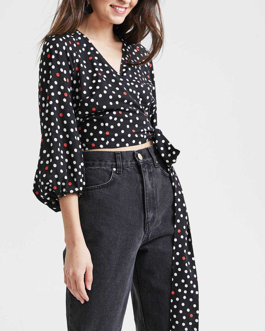 Printed wrap cropped blouse