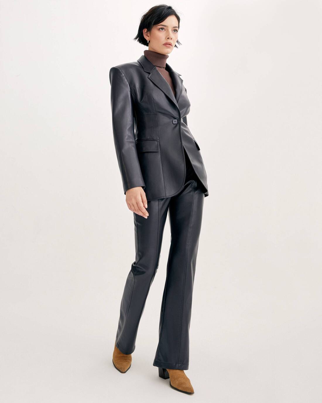 Corset cut eco-leather jacket 
