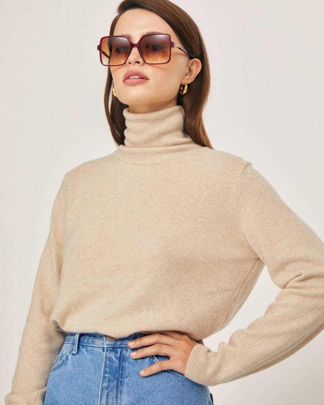 Loose-fit sweater with standing collar
