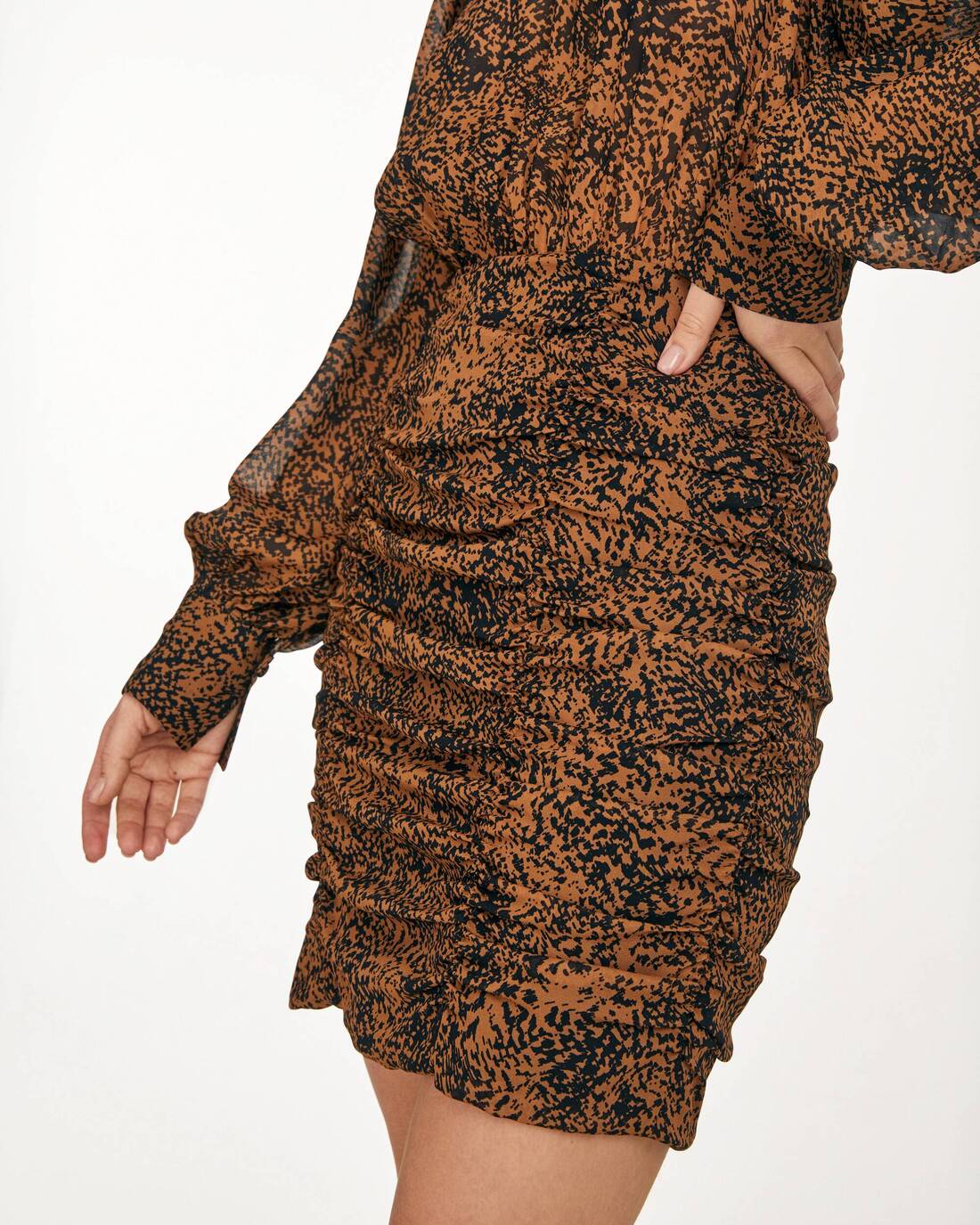 Printed chiffon dress with ruchings  