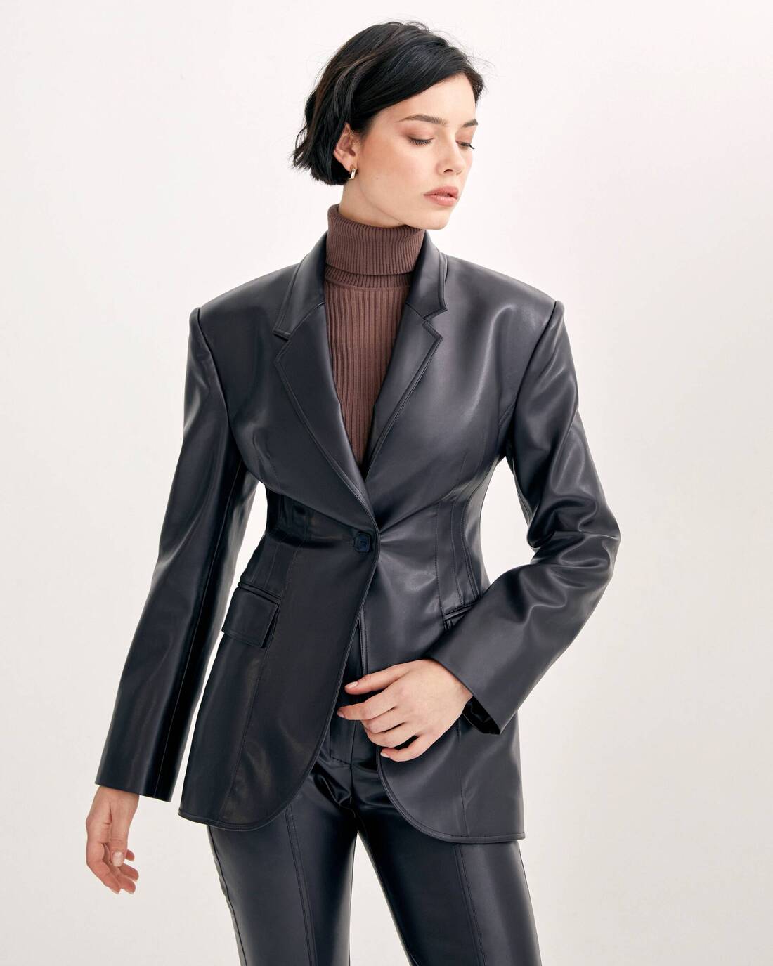 Corset cut eco-leather jacket 
