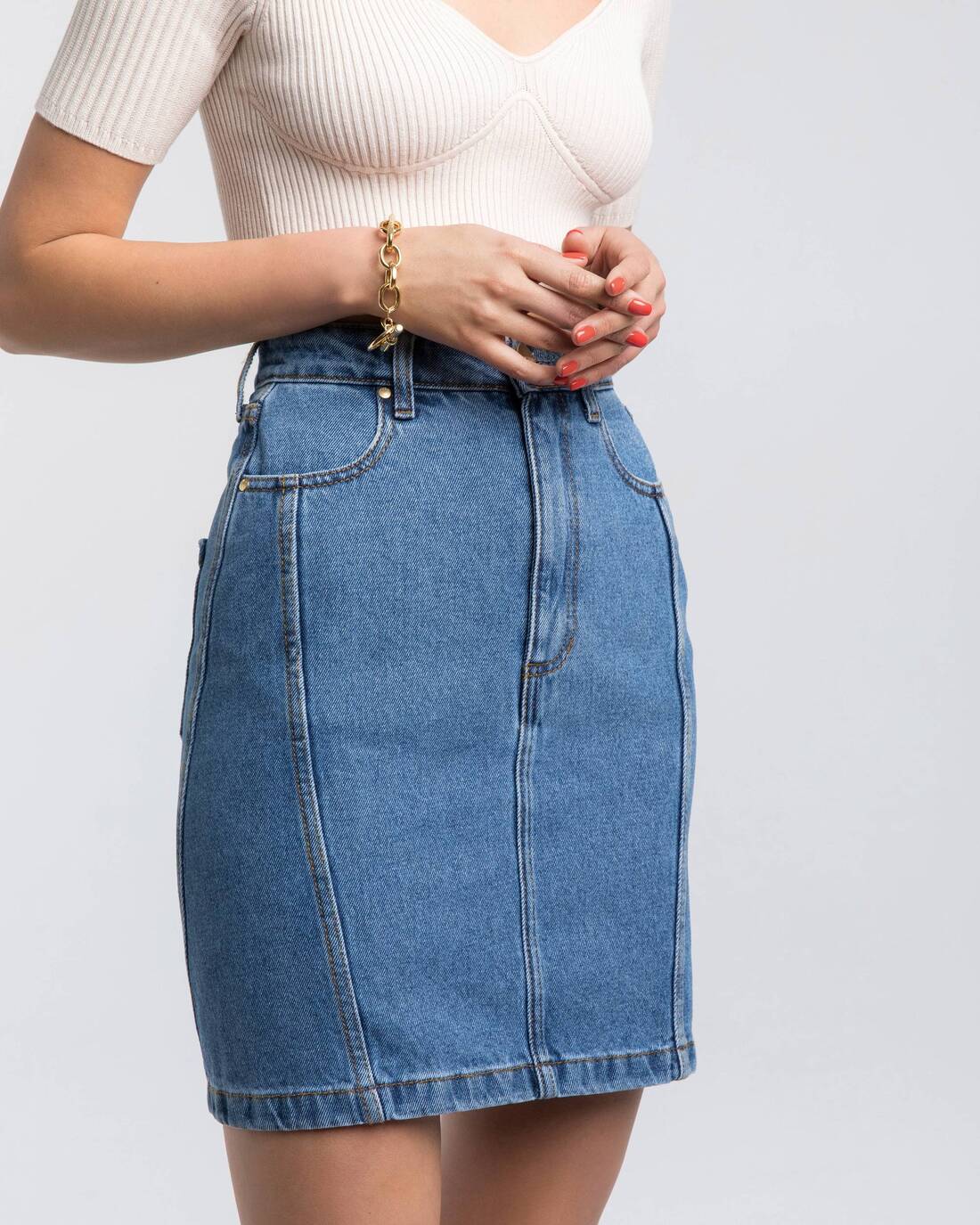 High waisted denim mini skirt