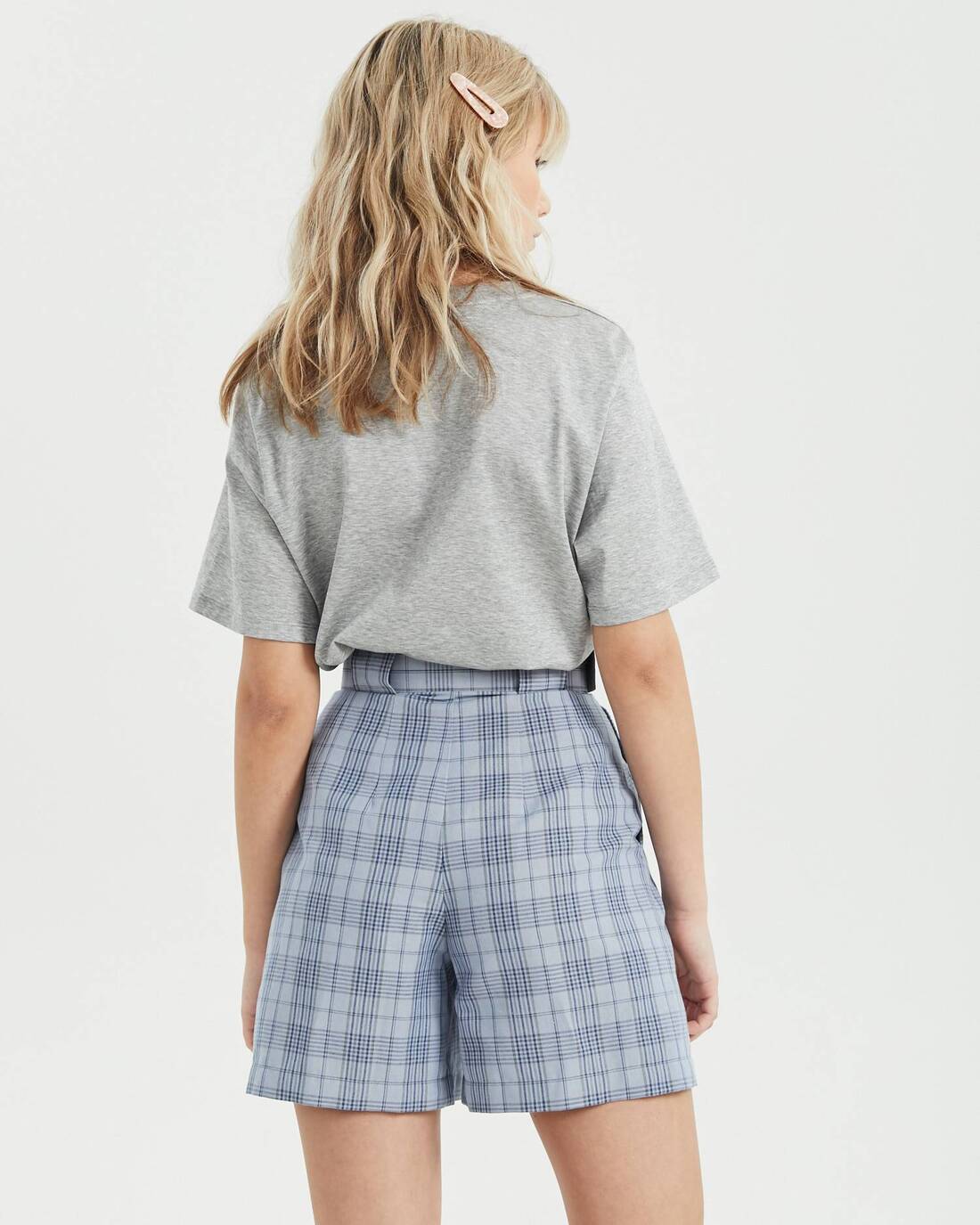 High-waisted checked shorts