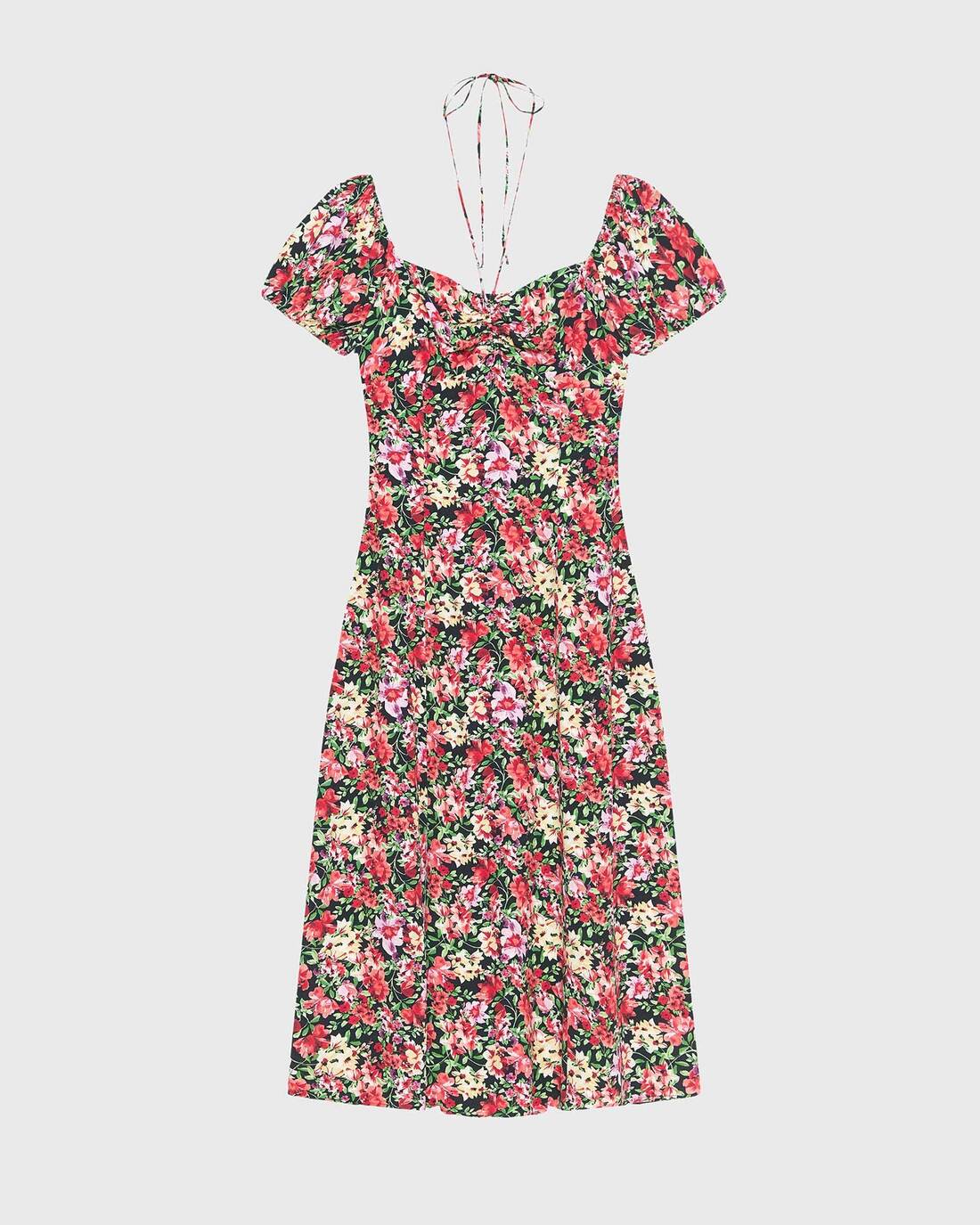 Vintage print ruched dress