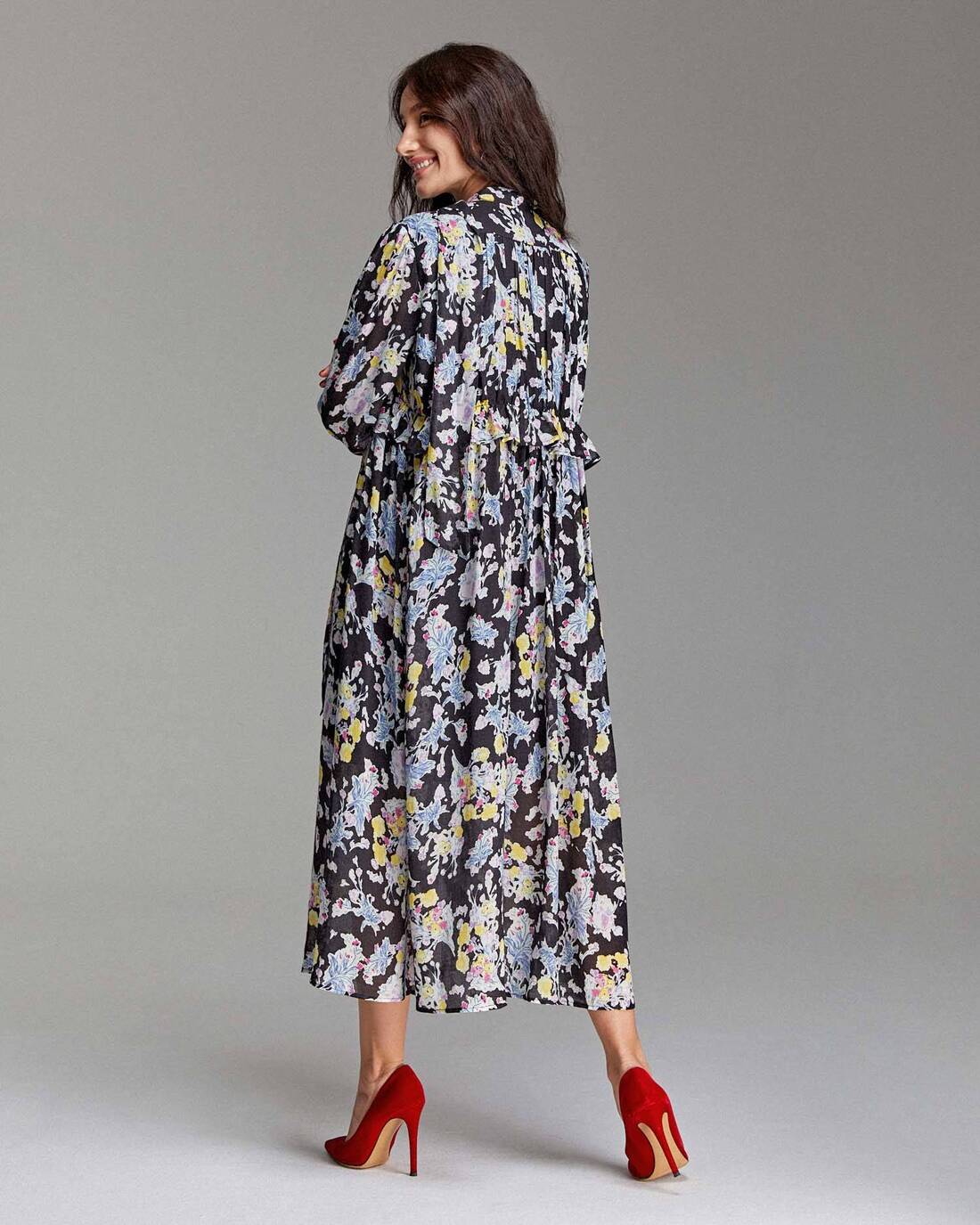 Printed ruched maxi dress