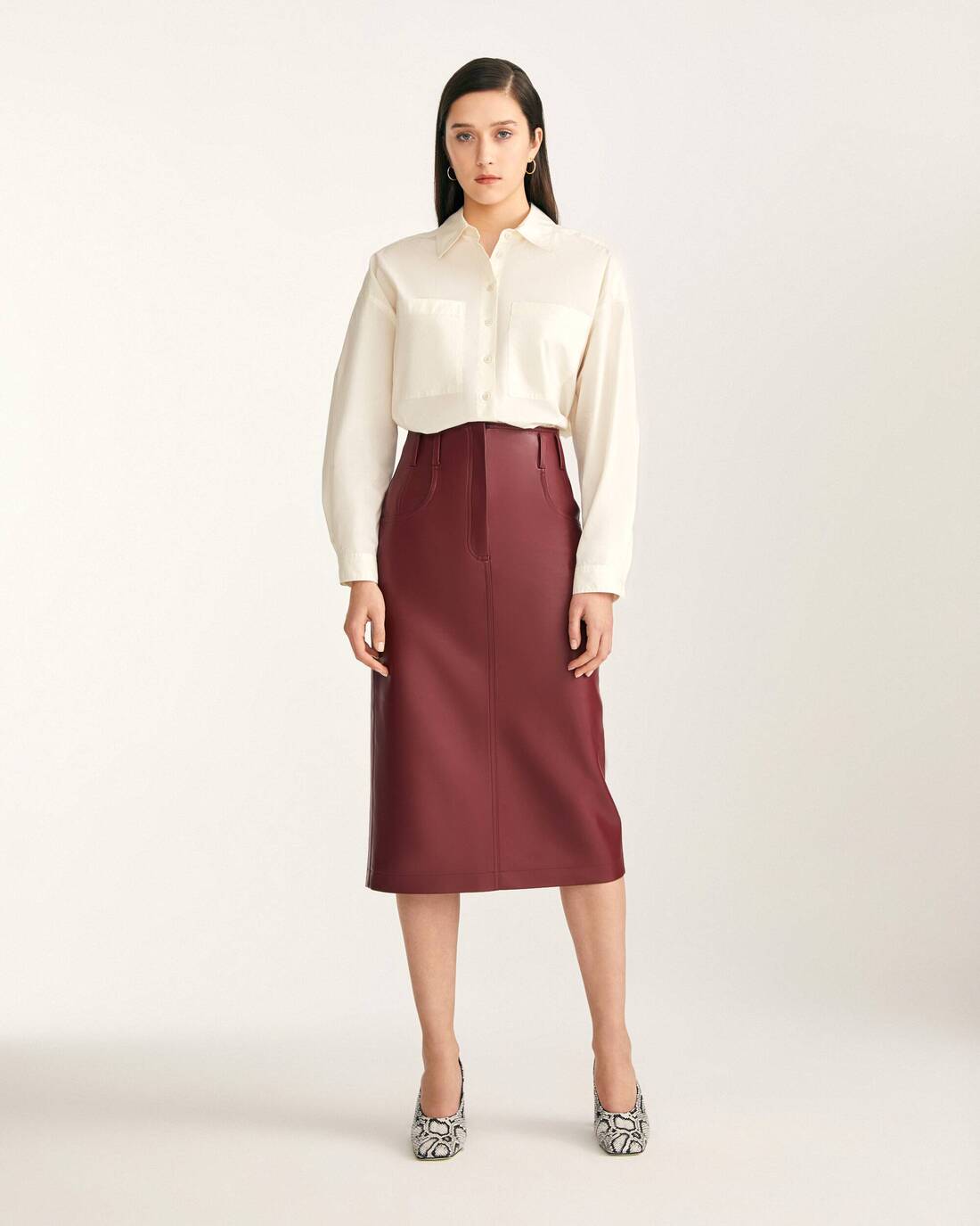 Eco-leather midi skirt 