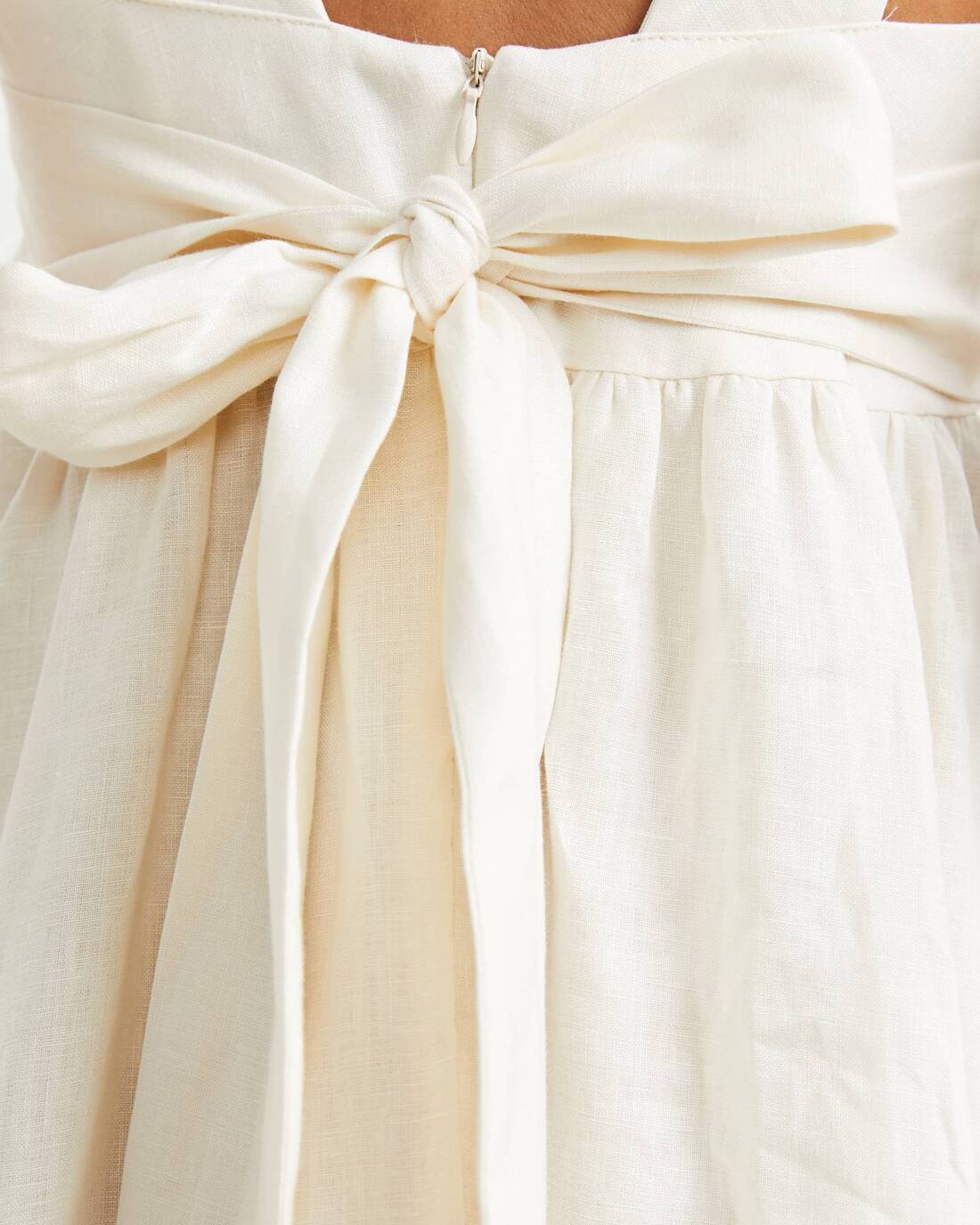 Linen ruched wide strap dress