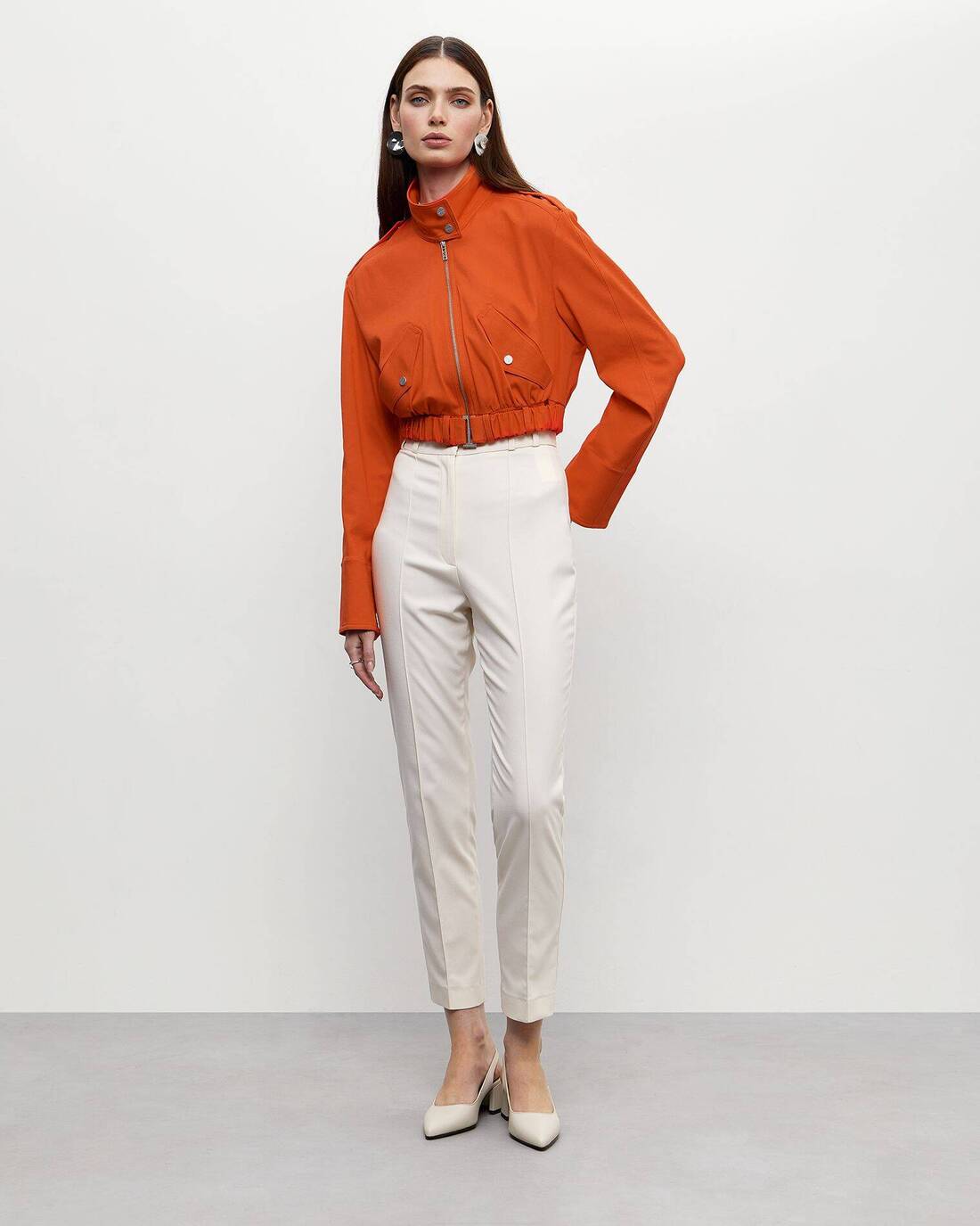 Suit fabric cropped jacket