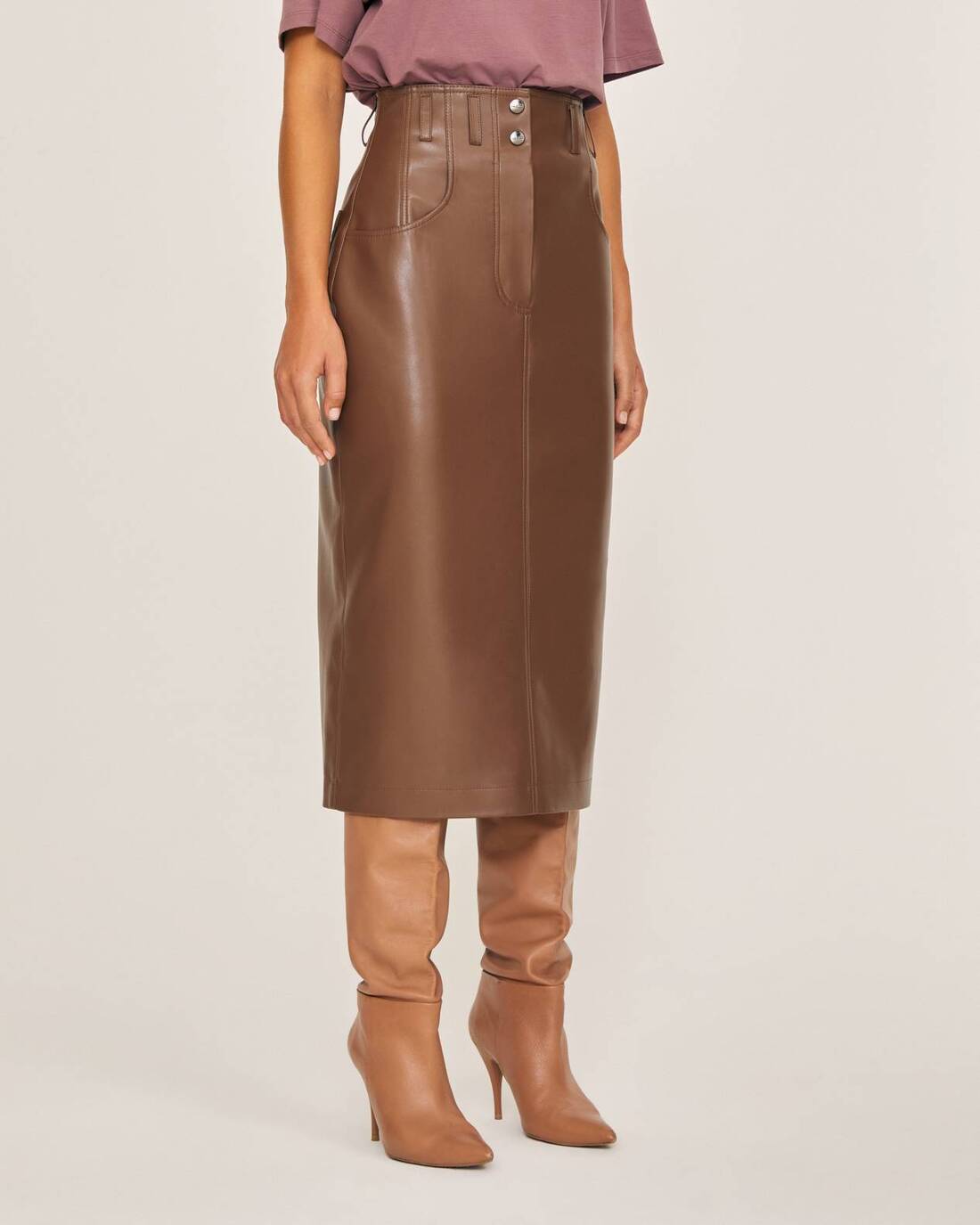 Midi pencil skirt from eco leather