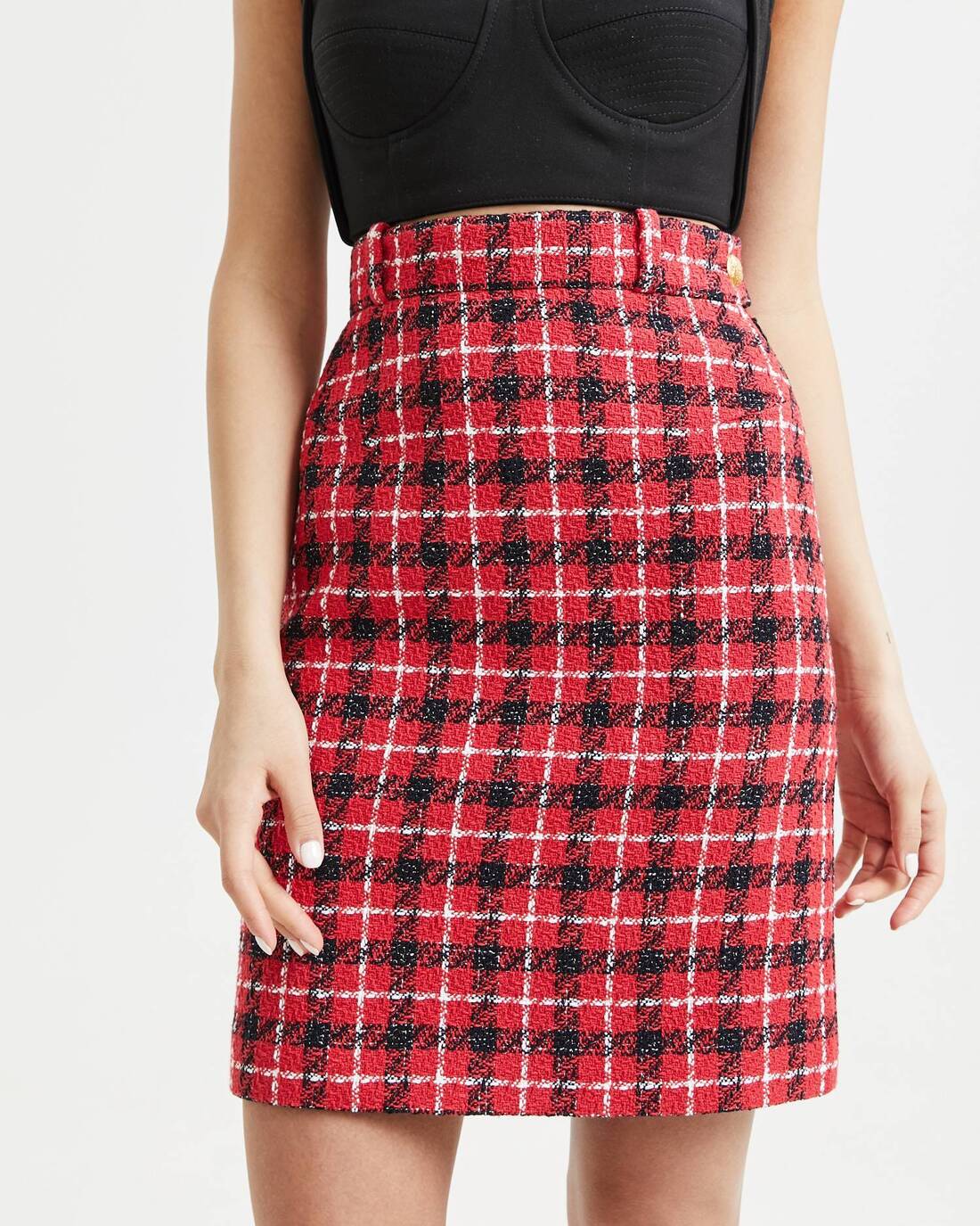 Checked wool pencil skirt