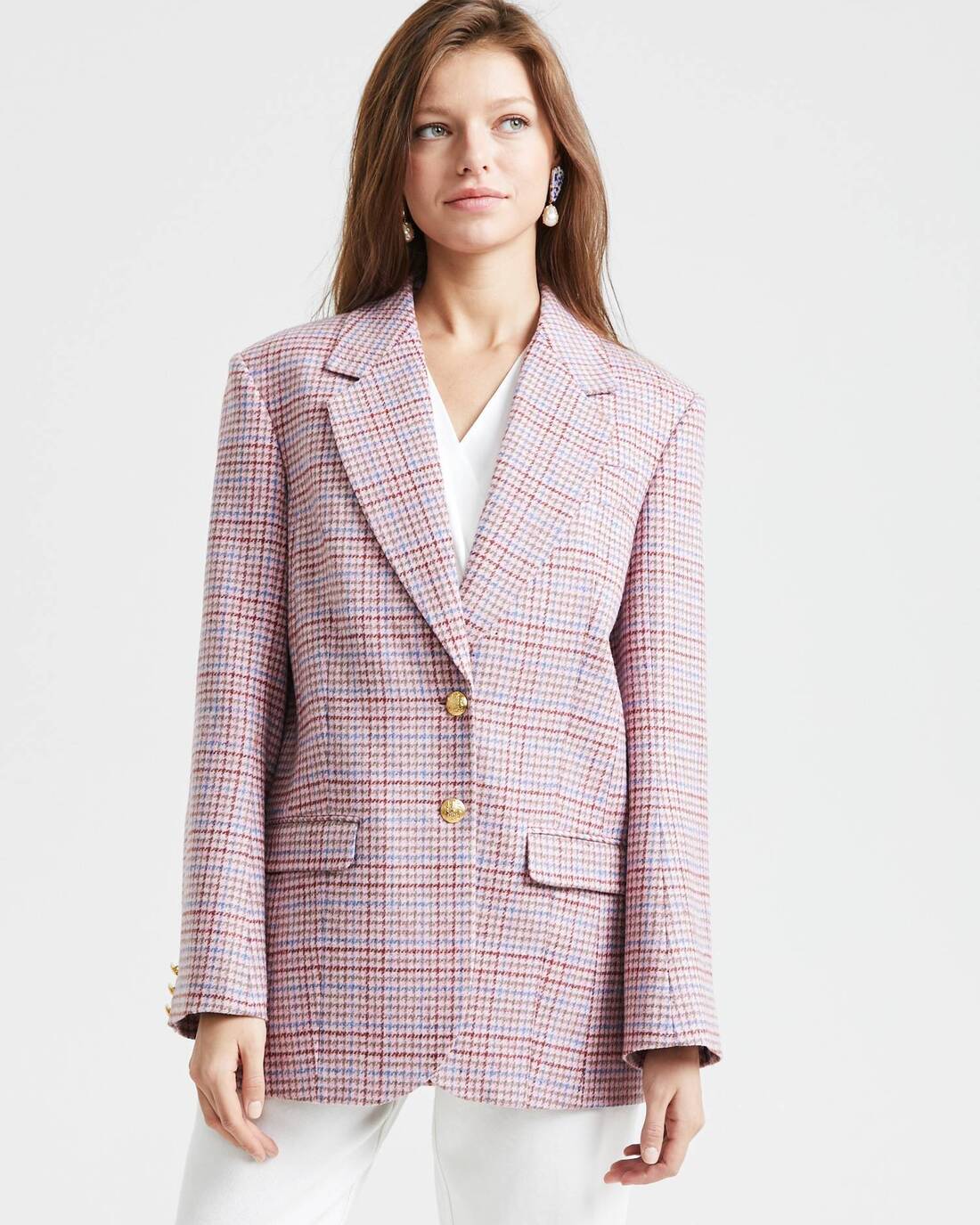 Fitted checked wool blazer