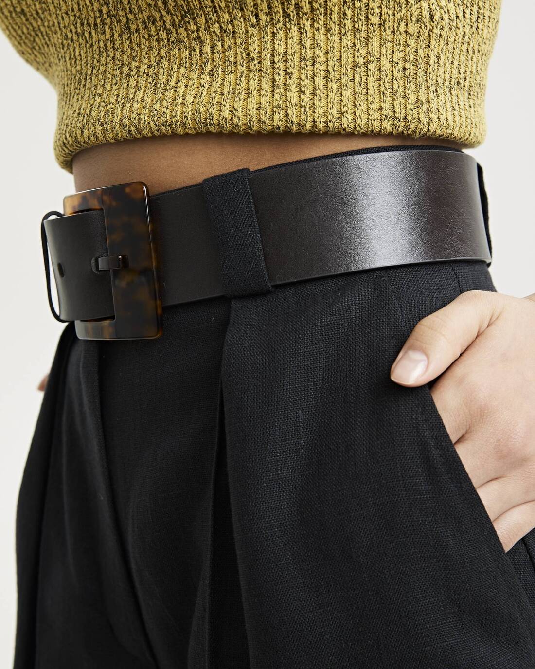 Amber buckled leather belt 