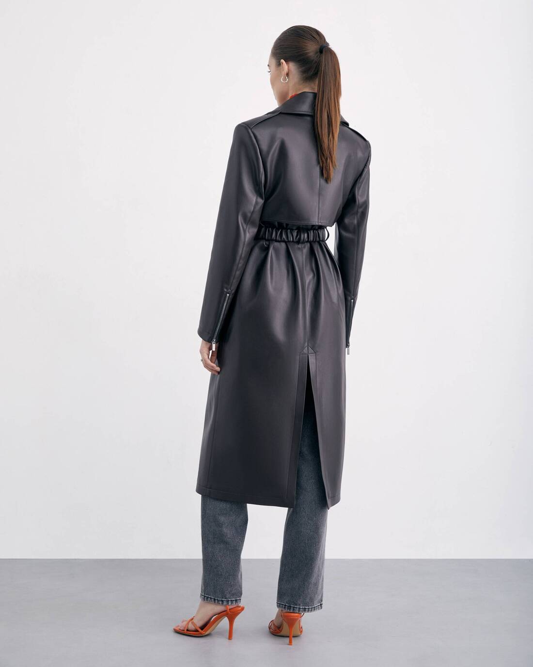 Structural eco-leather trenchcoat