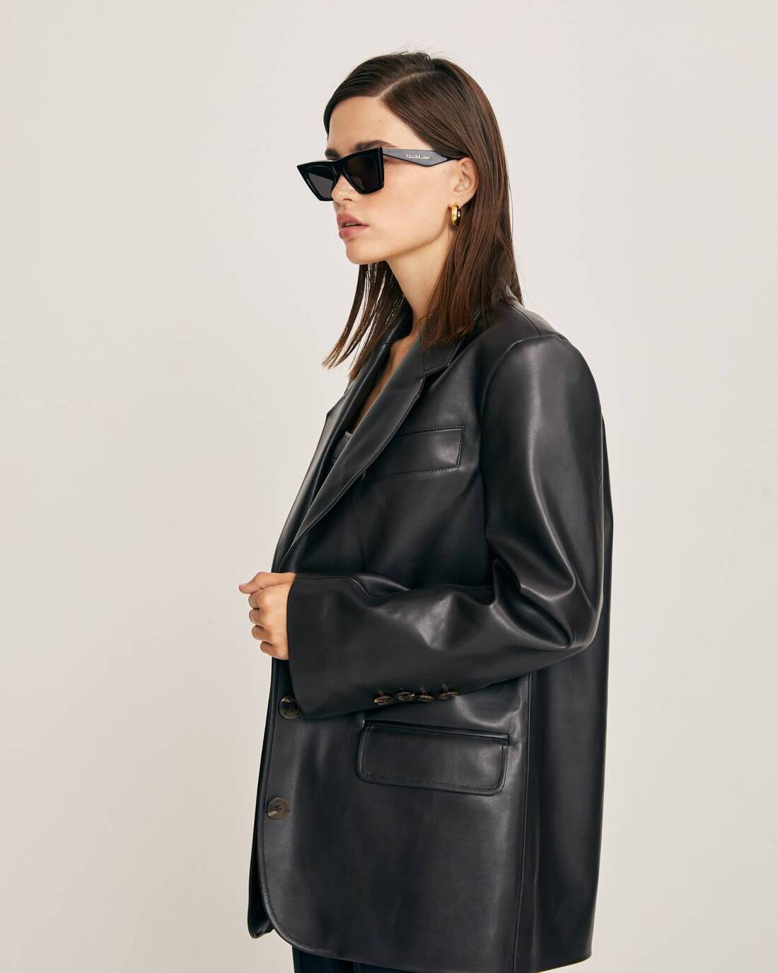 Straight cut eco-leather jacket