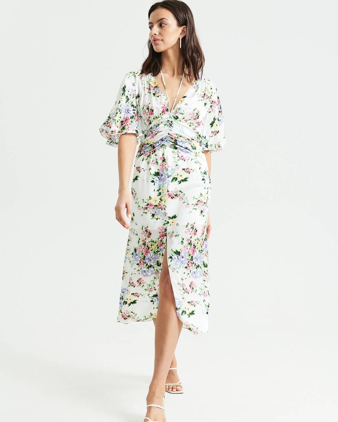 Floral print tea dress with flared sleeves 