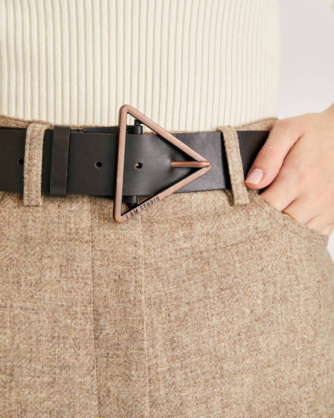 Classic leather belt with triangular buckle