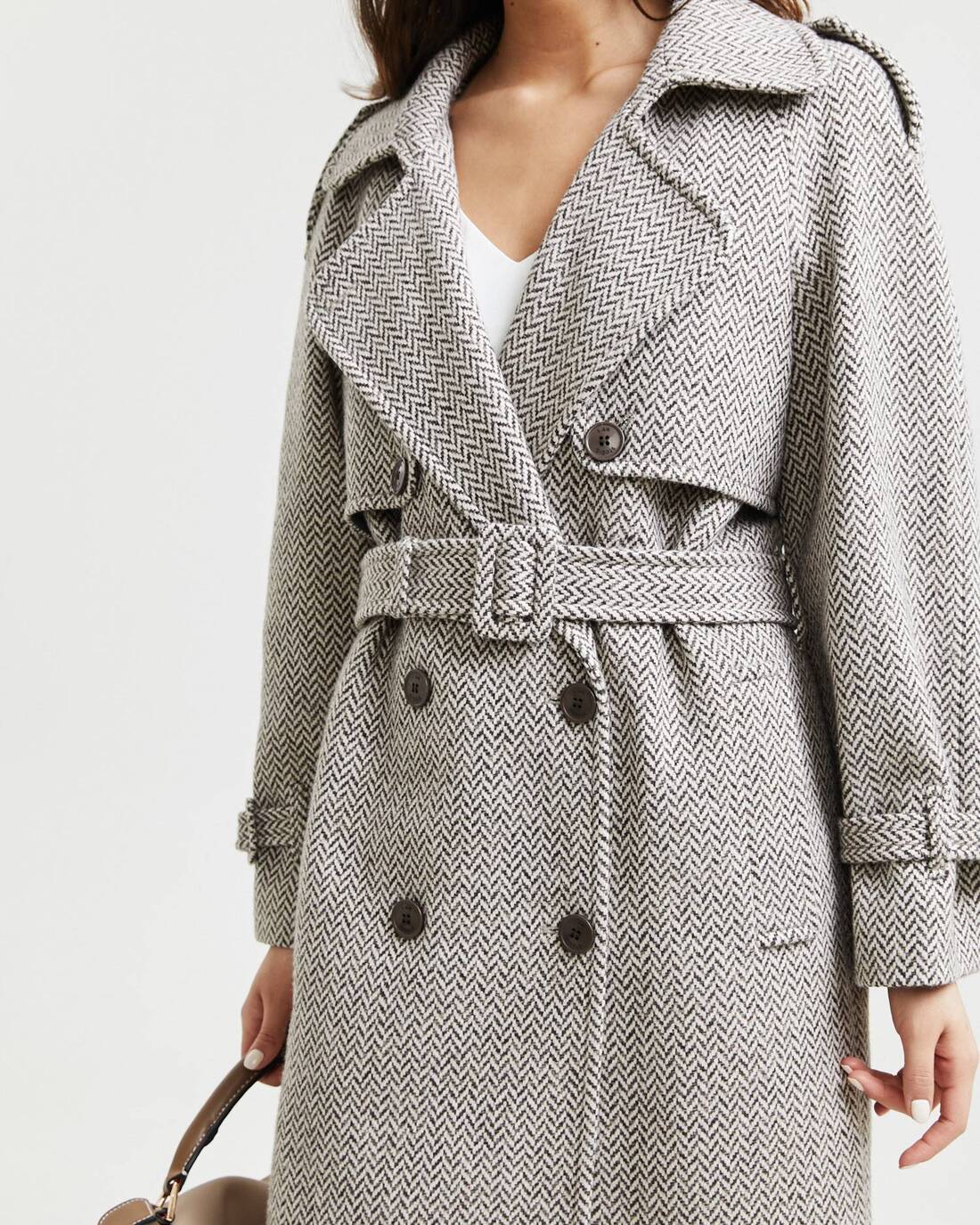 Double-breasted tweed trenchcoat