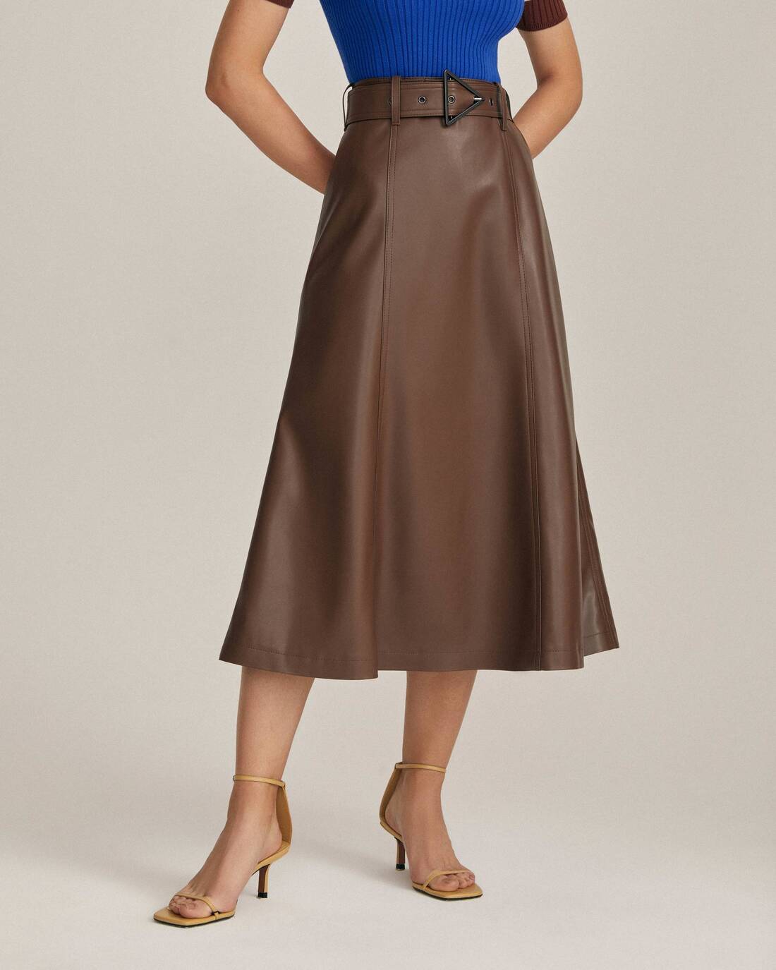 Flared skirt with from eco-leather
