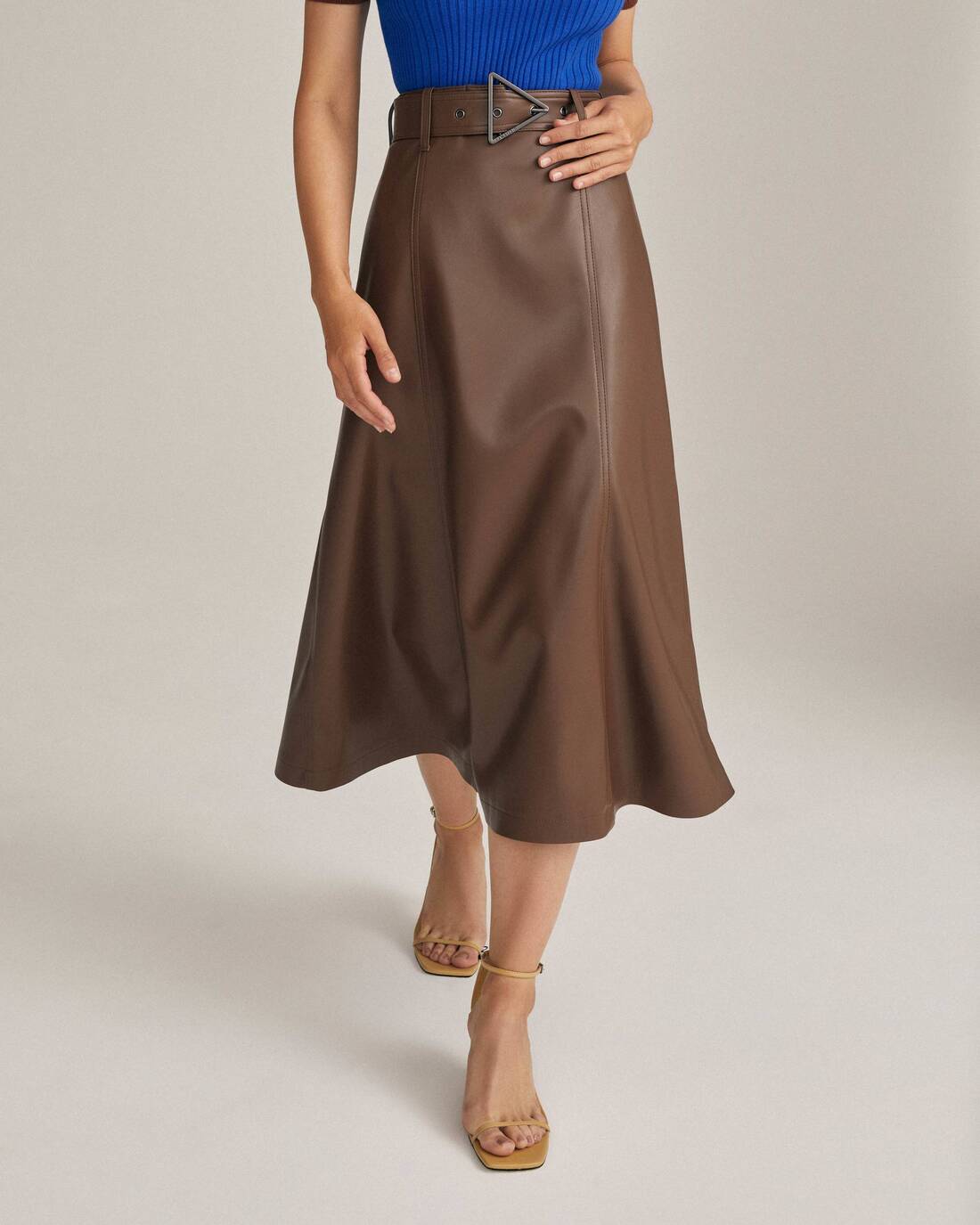 Flared skirt with from eco-leather