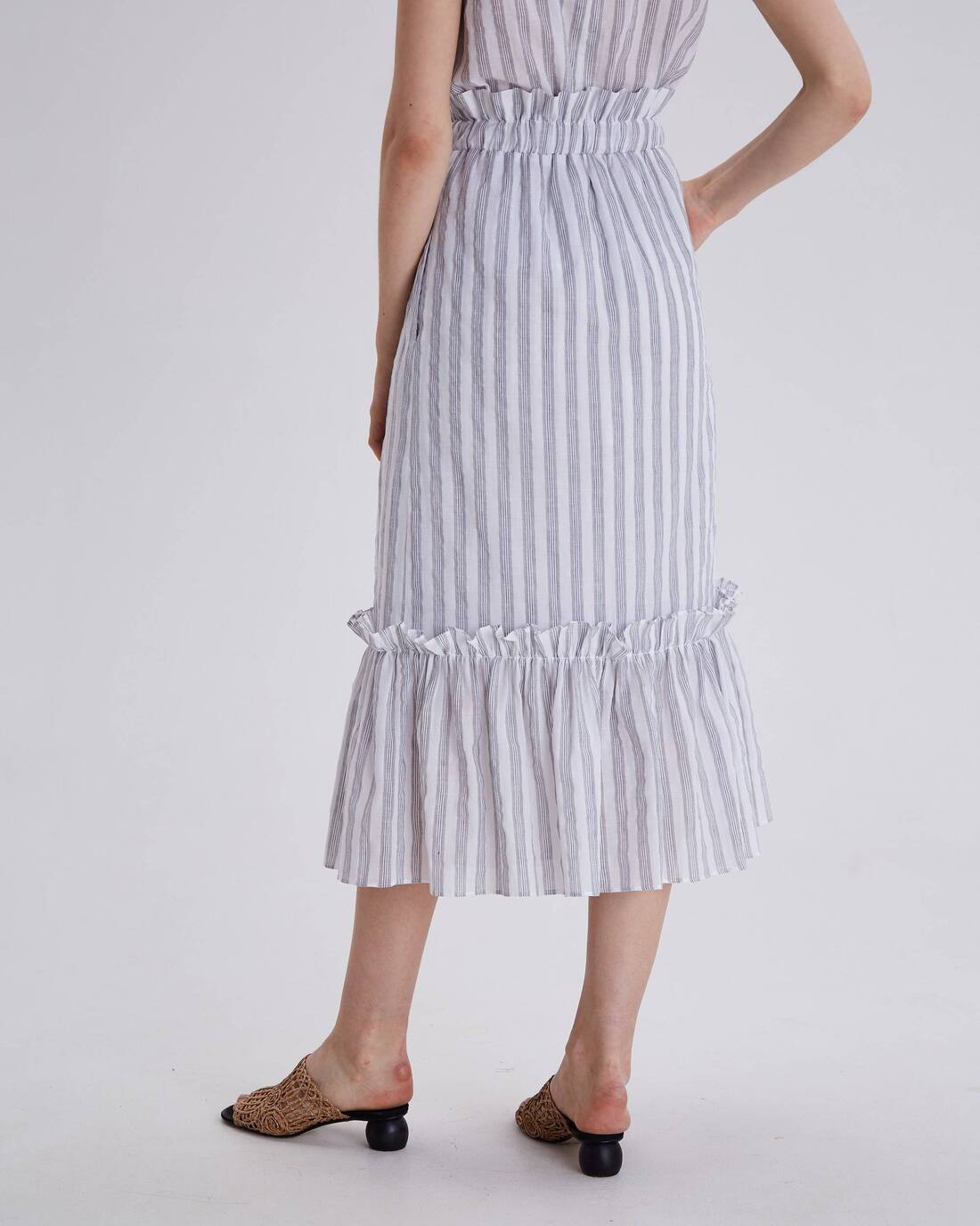 Midi-length skirt with volant