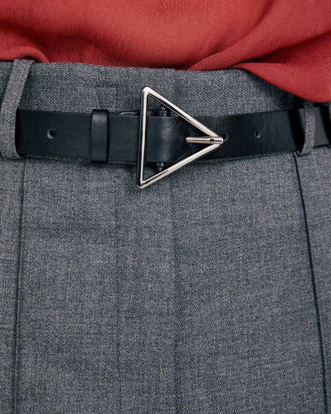 Thin leather belt with triangular buckle 