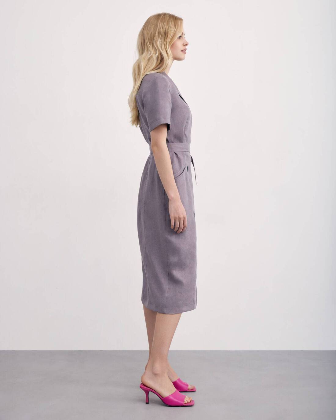Double-breasted linen dress