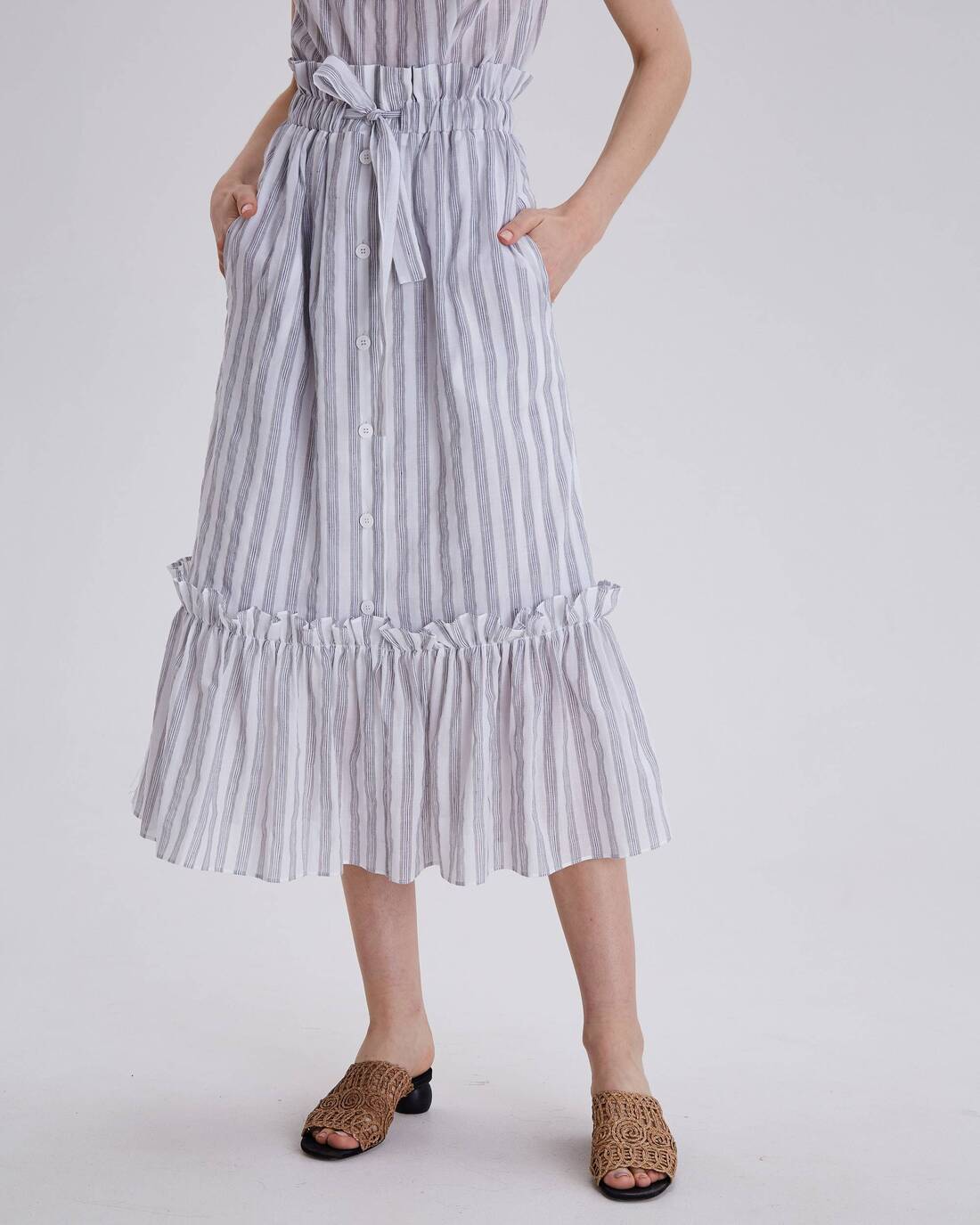 Midi-length skirt with volant