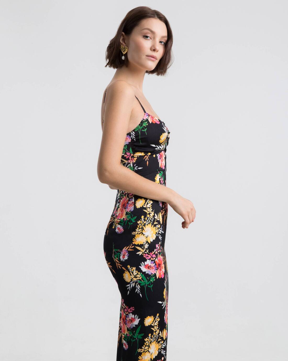 Printed ruched bustier dress