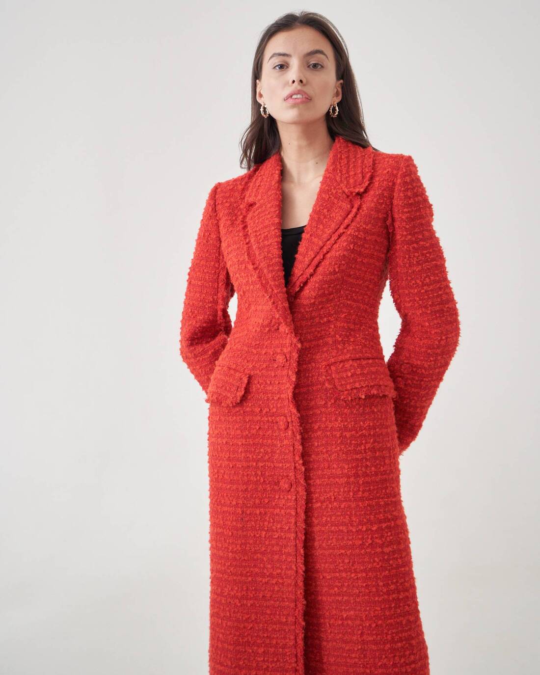 Coat-style tweed boucle jacket
