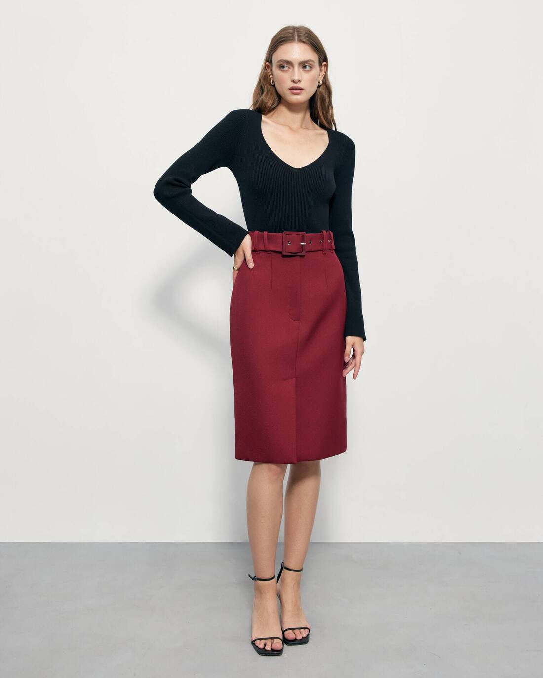 Straight silhouette midi skirt 